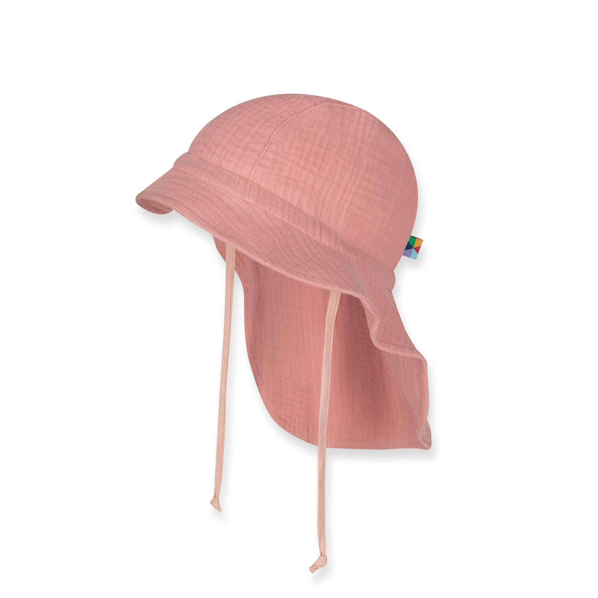 Różowy kapelusz z troczkami muślinowy niemowlęcy