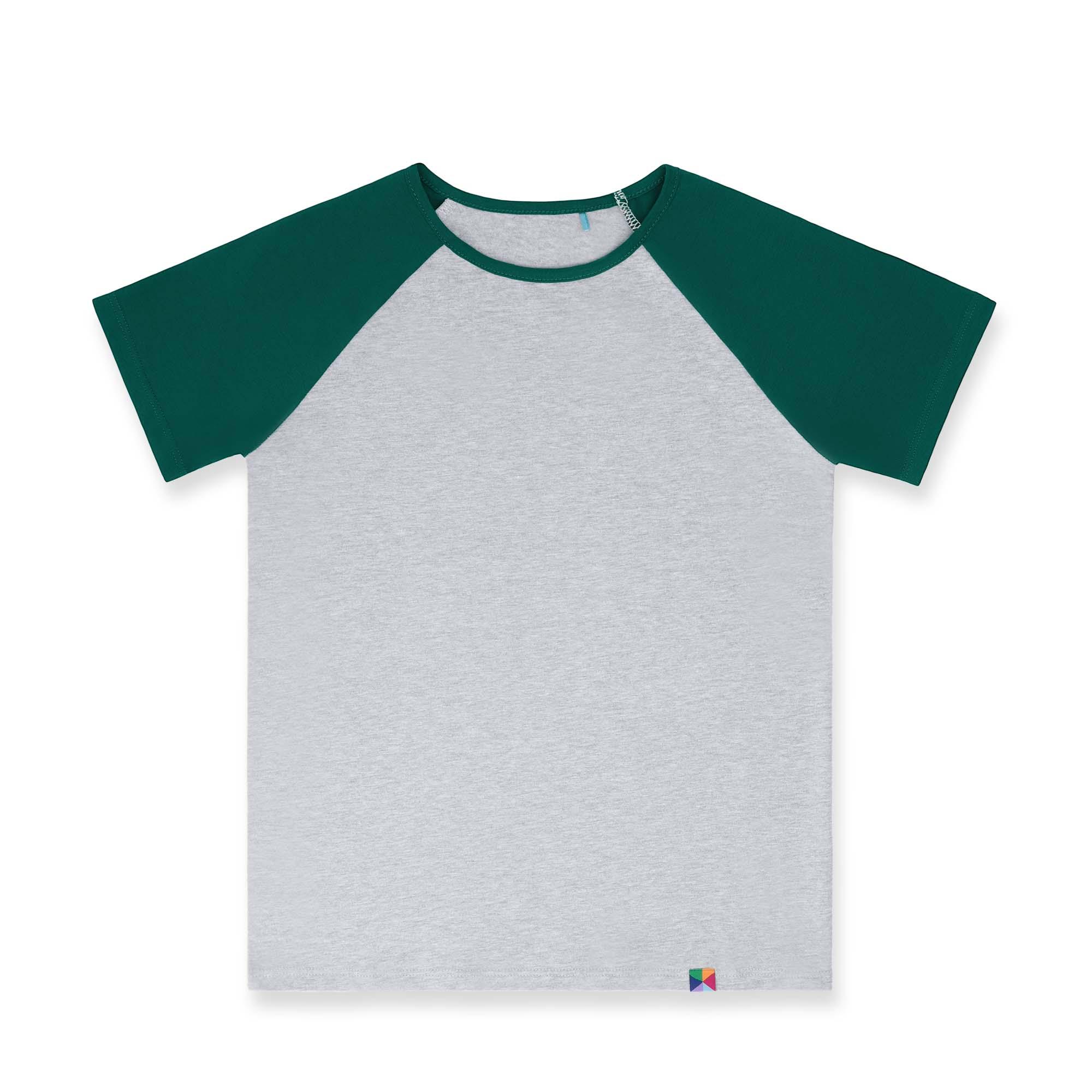 Szaro-butelkowozielona koszulka baseball z krótkim rękawem Junior