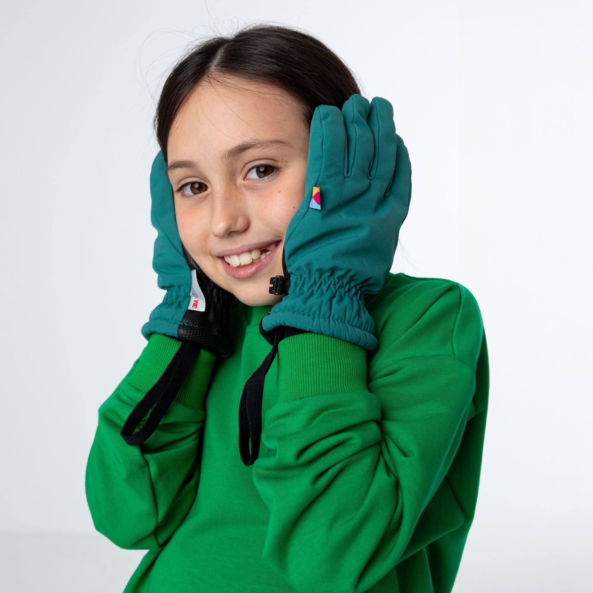 Butelkowozielone rękawiczki pięciopalczaste dziecięce