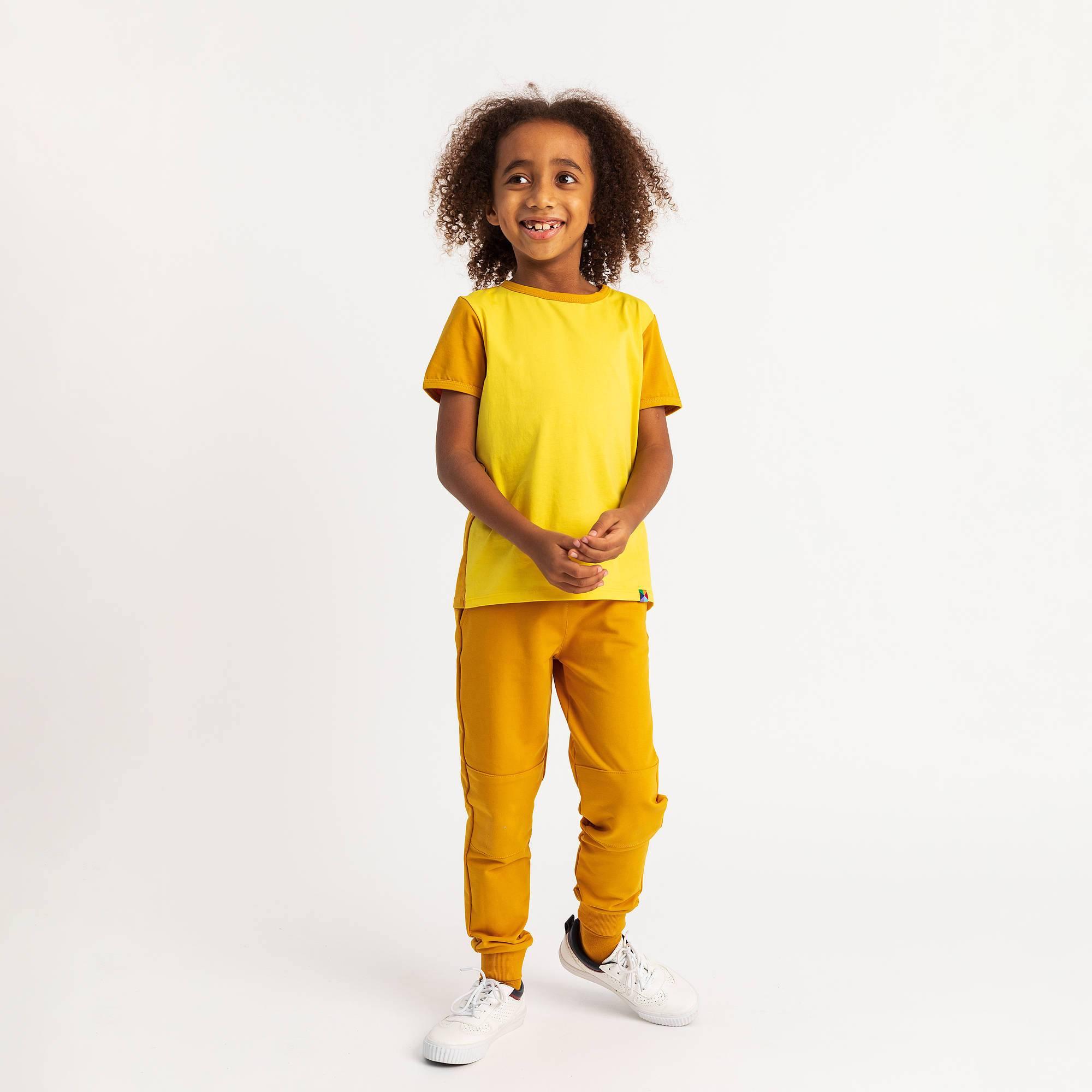 Żółto-musztardowa koszulka dwukolorowa Junior