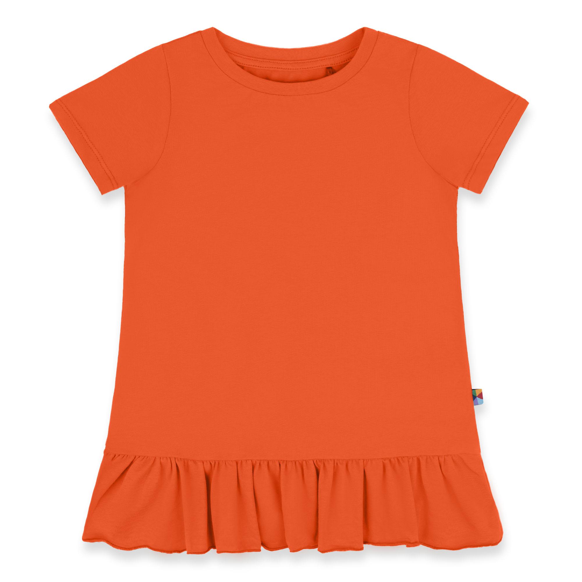 Pomarańczowa bluzka z falbanką z krótkim rękawem 