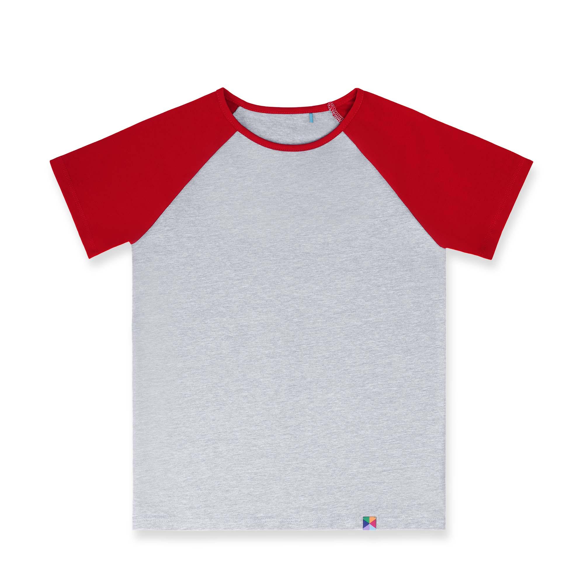 Szaro-czerwona koszulka baseball z krótkim rękawem Junior