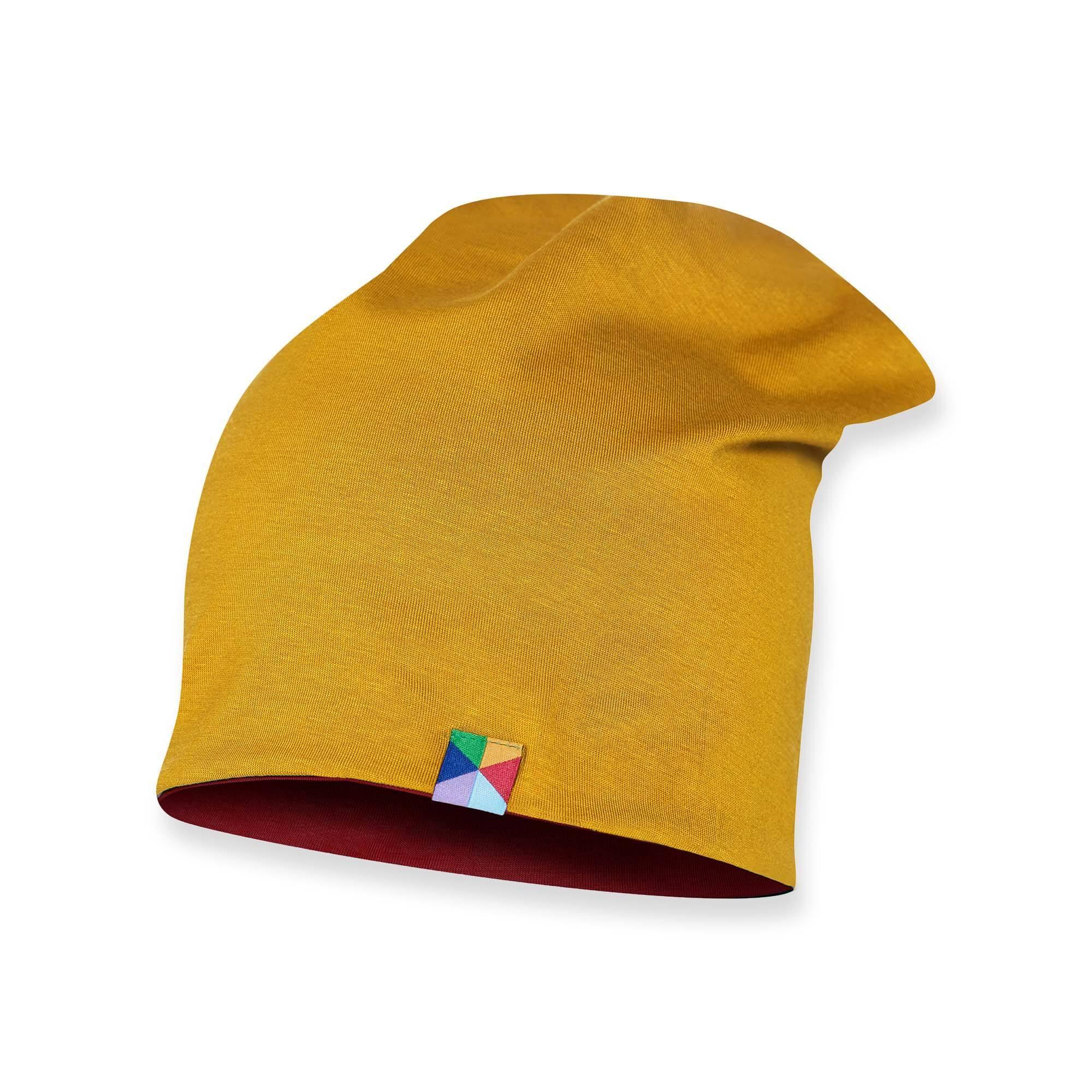 Bordowo-musztardowa czapka dwustronna
