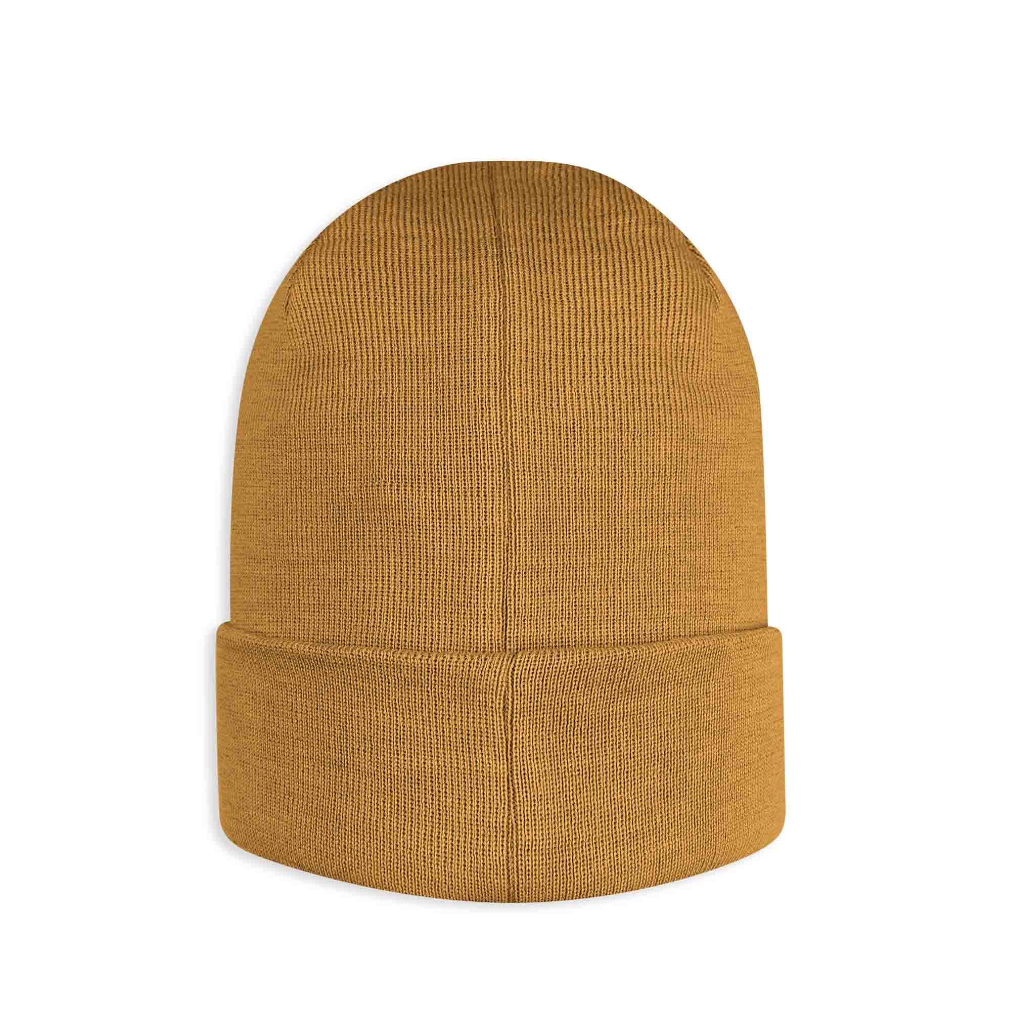Musztardowa czapka z wełny merino o drobnym splocie