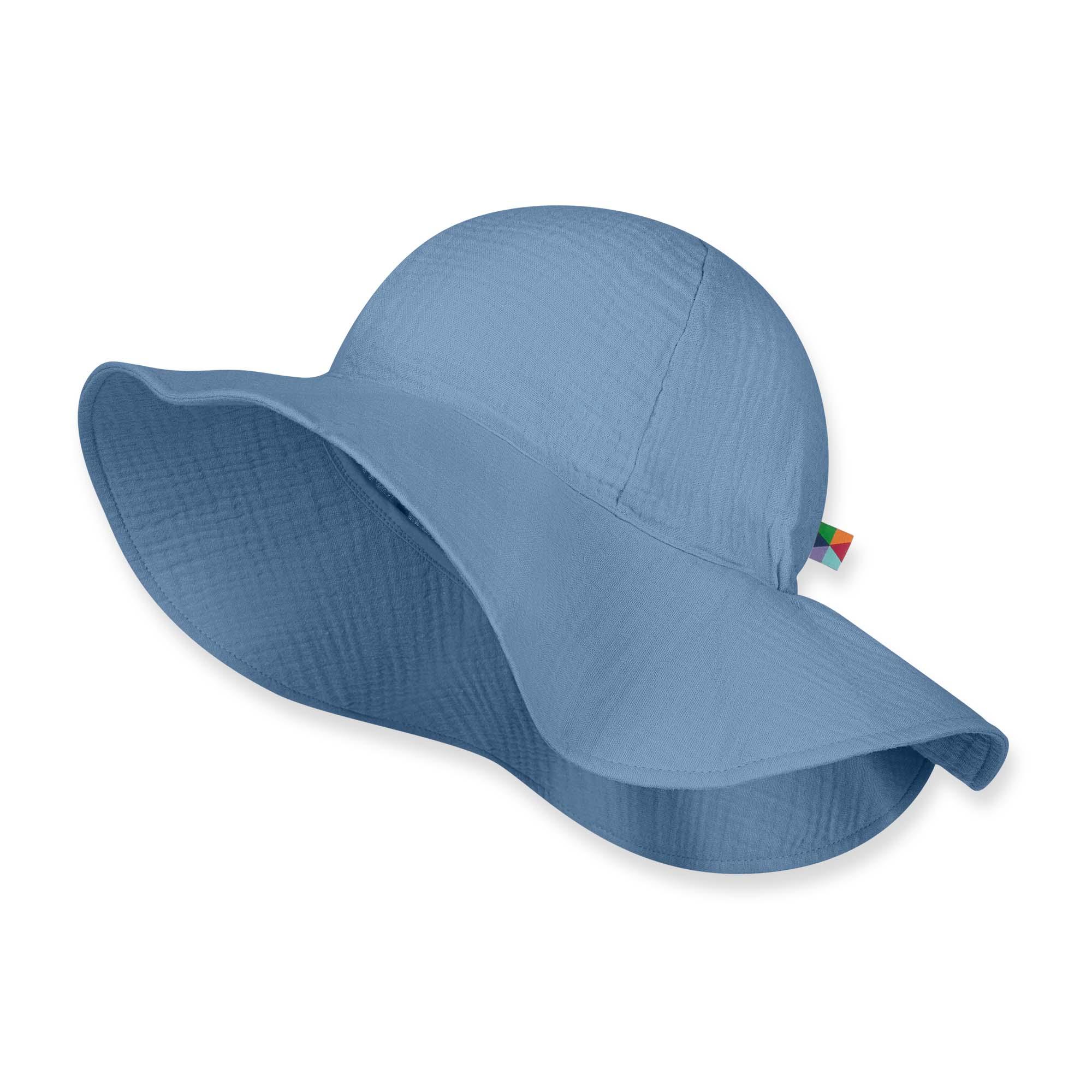 Błękitny kapelusz z rondem muślinowy damski