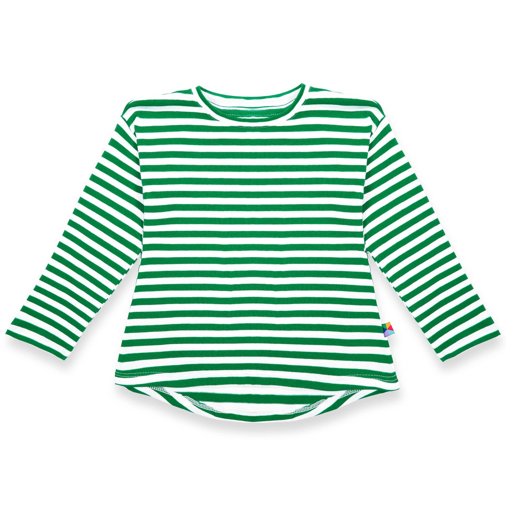 Zielona koszulka z przedłużanym tyłem w paski