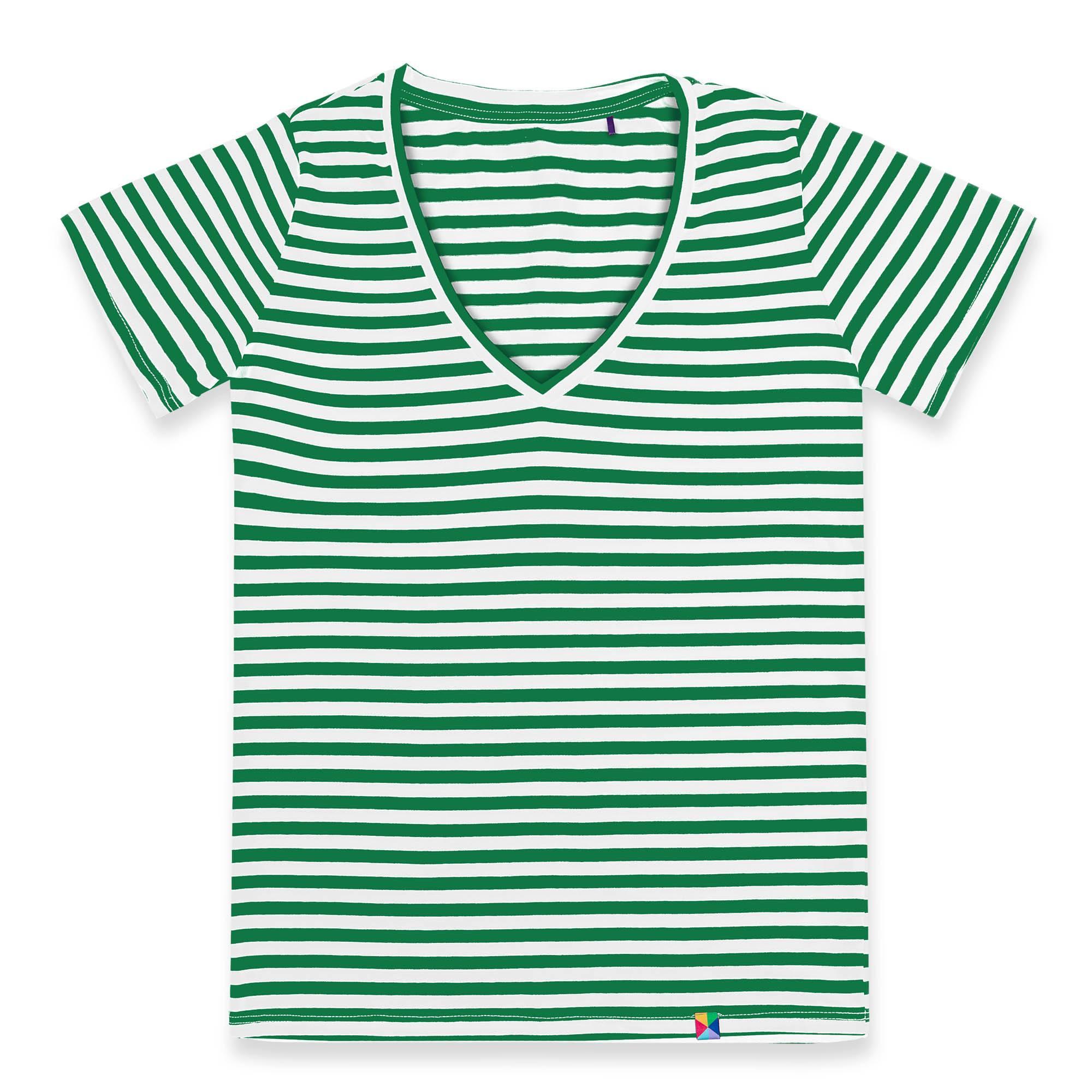 Zielony T-shirt damski w paski