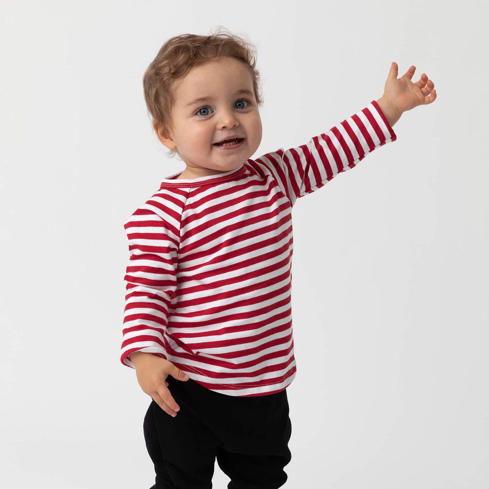 Czerwona koszulka z długim rękawem w paski niemowlęca