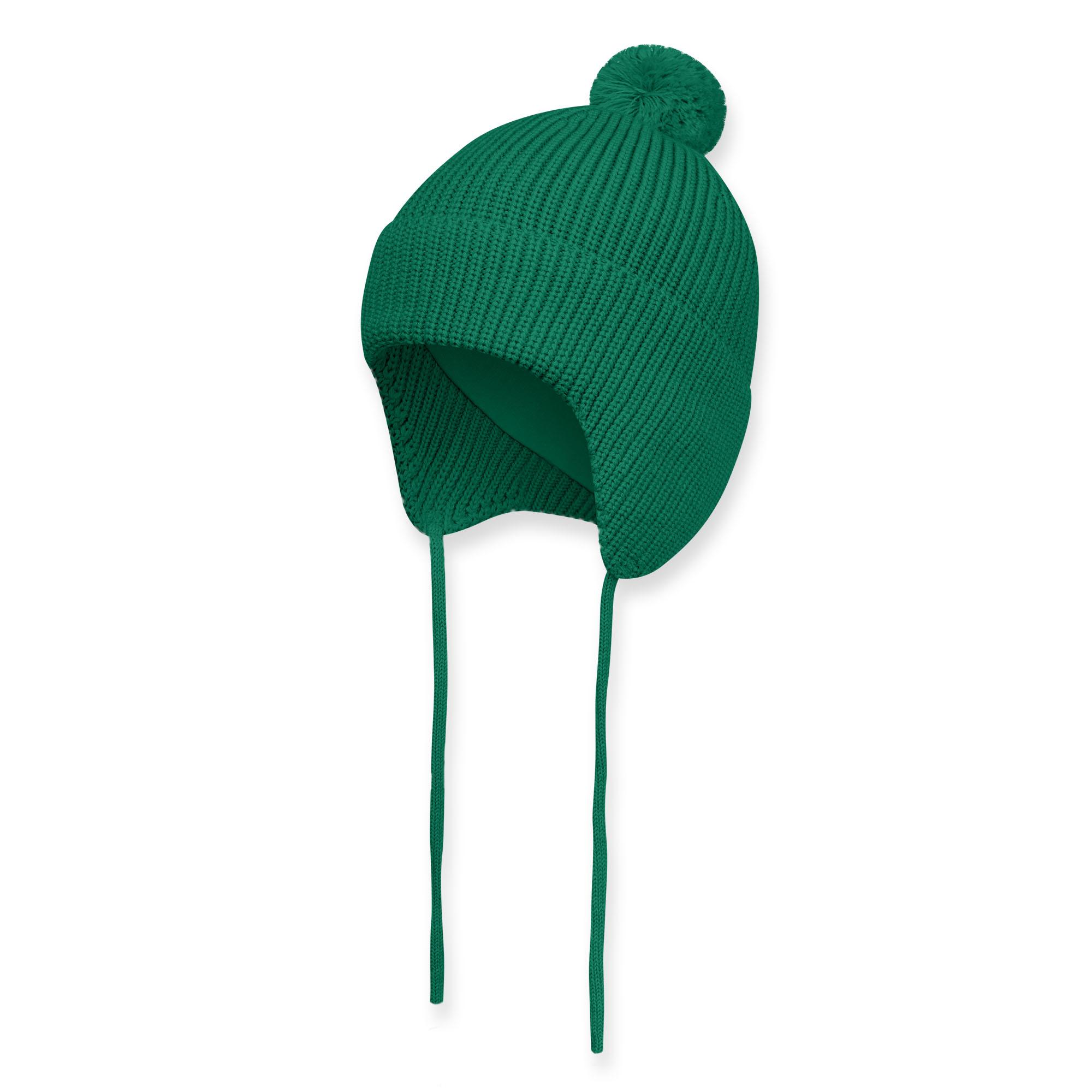 Zielona czapka z Wełny Merino o grubym splocie niemowlęca