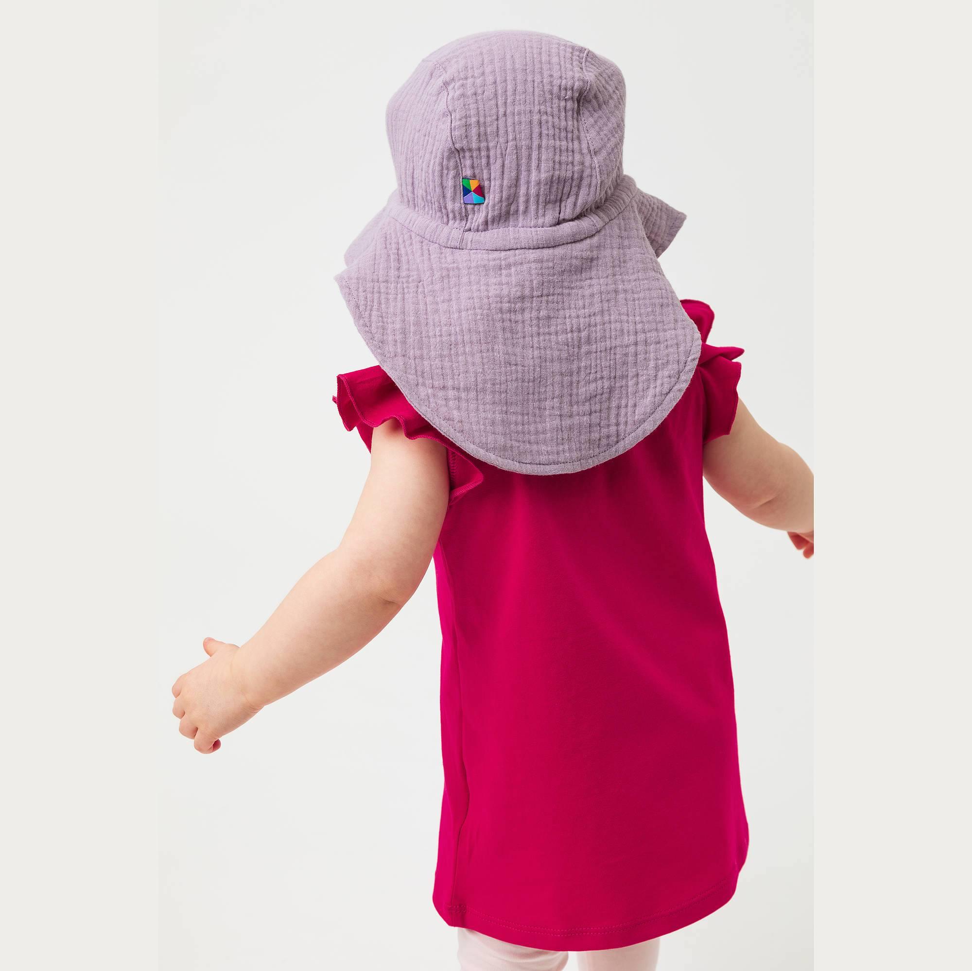 Wrzosowy kapelusz z troczkami muślinowy niemowlęcy