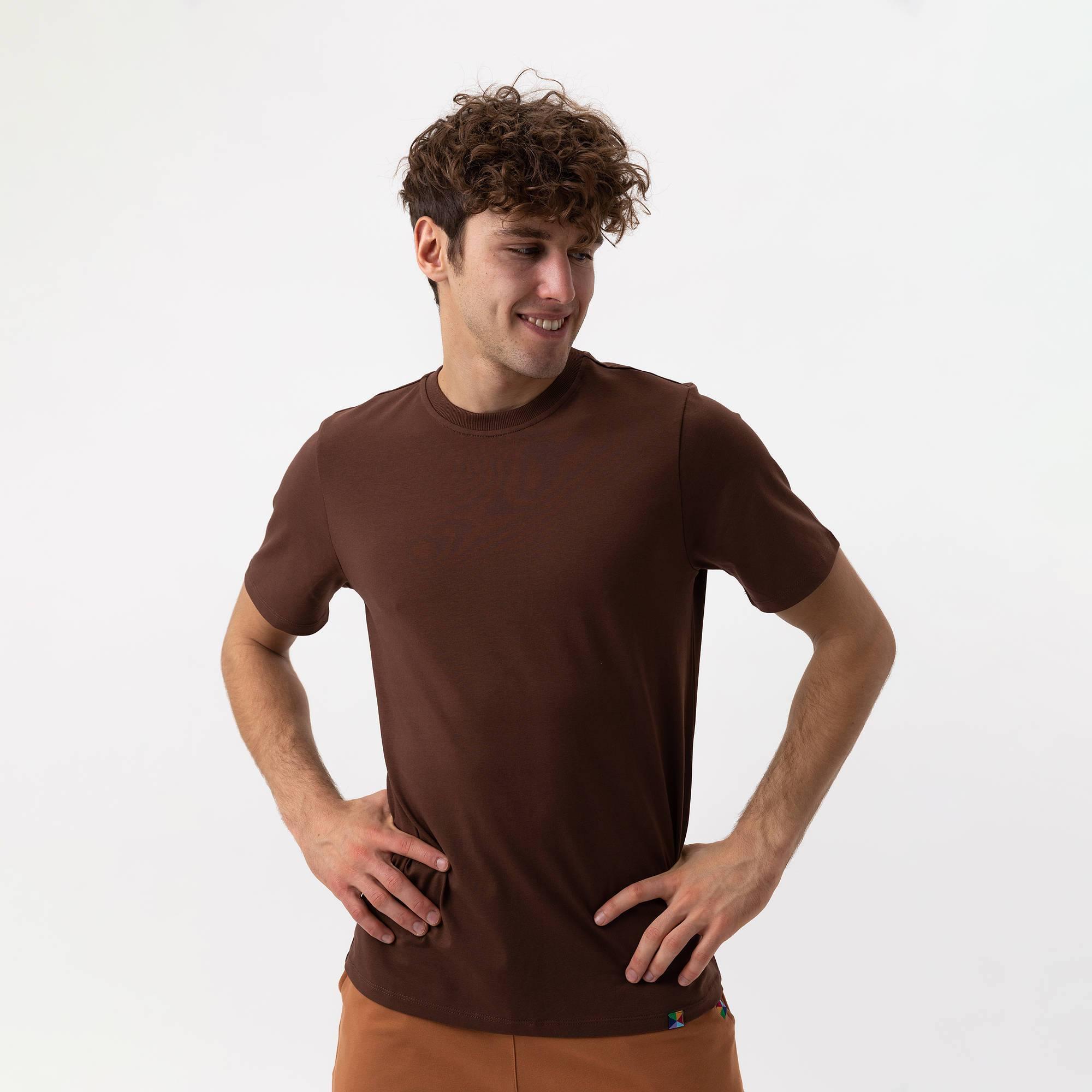 Brązowa koszulka ze ściągaczem męska