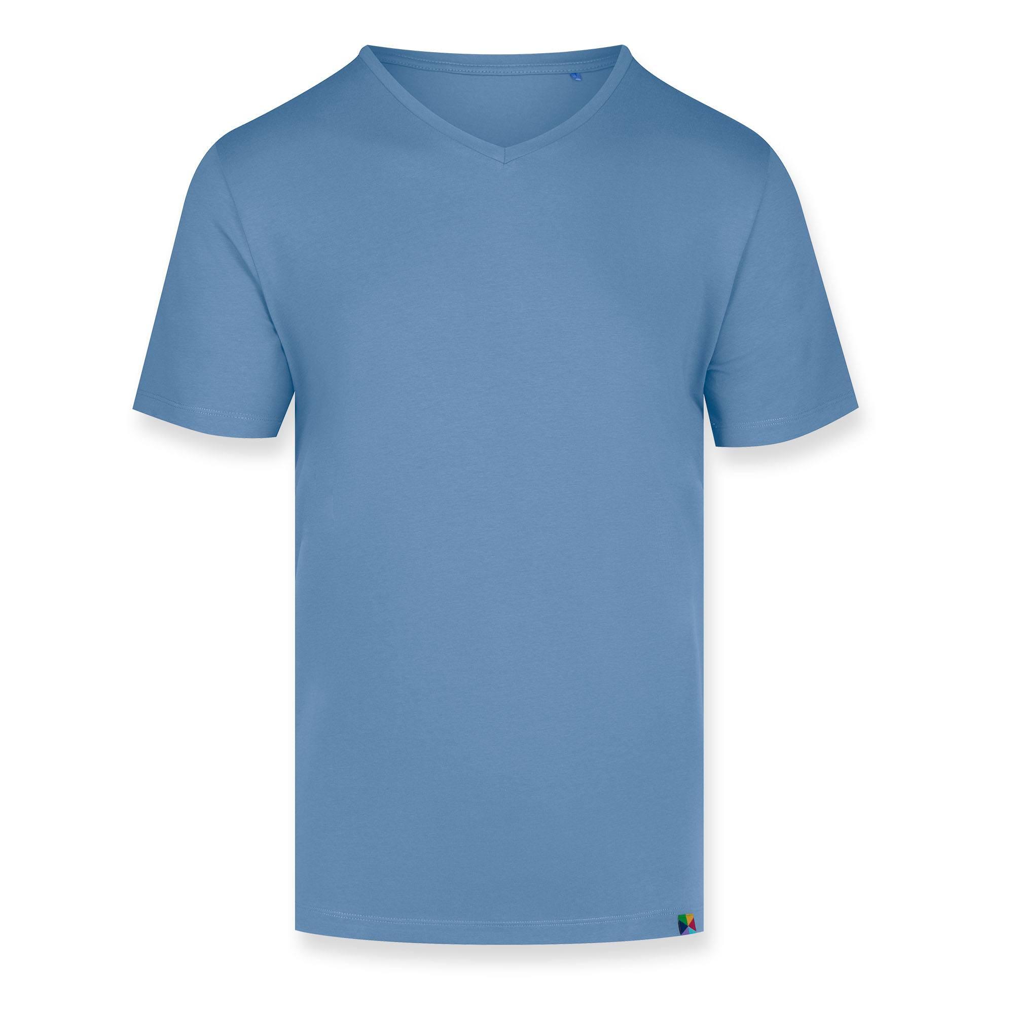 Błękitny T-shirt w serek męski
