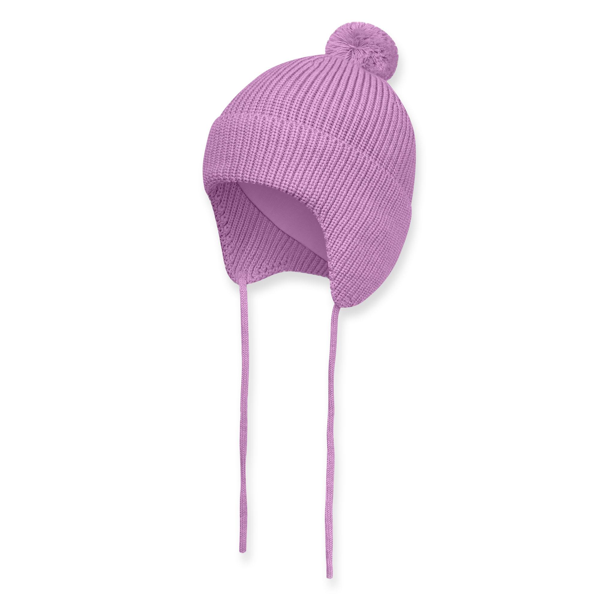 Jasnofioletowa czapka z Wełny Merino o grubym splocie niemowlęca