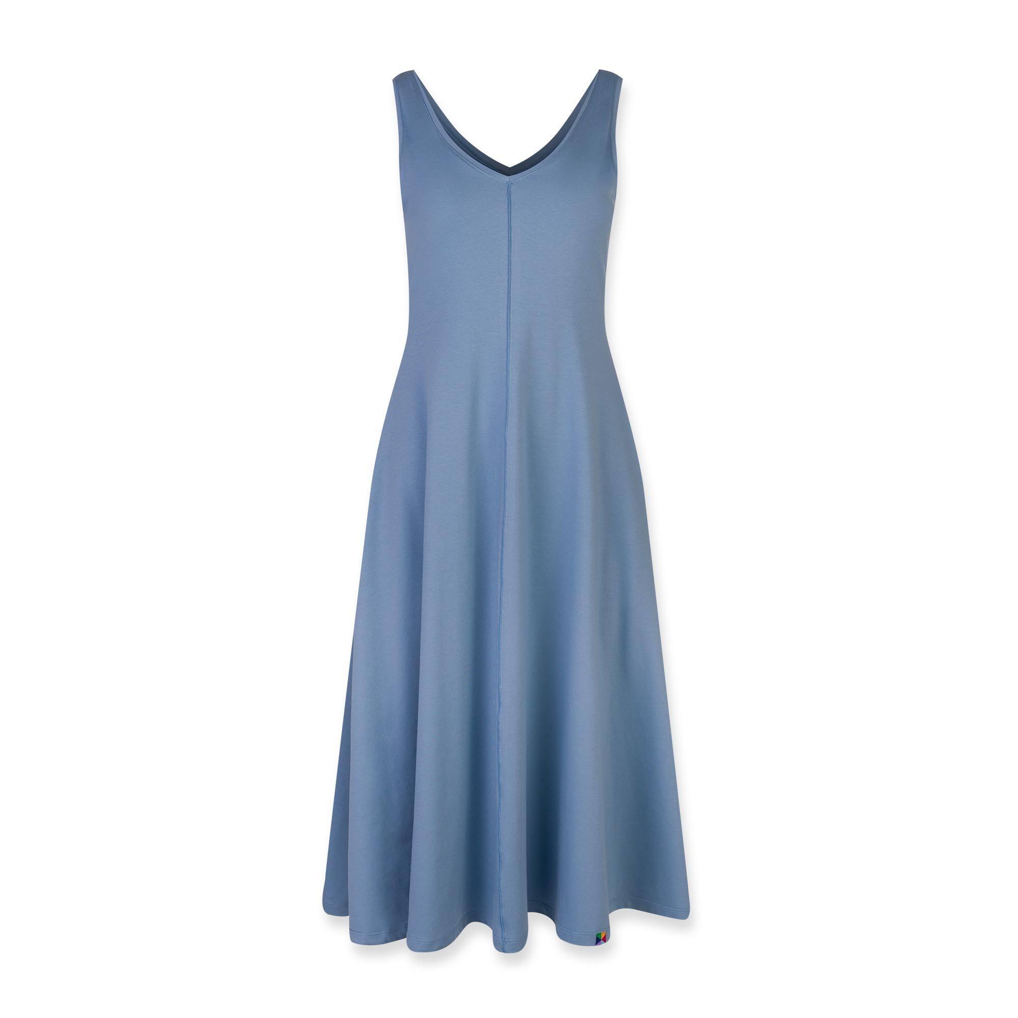Błękitna sukienka midi bez rękawów