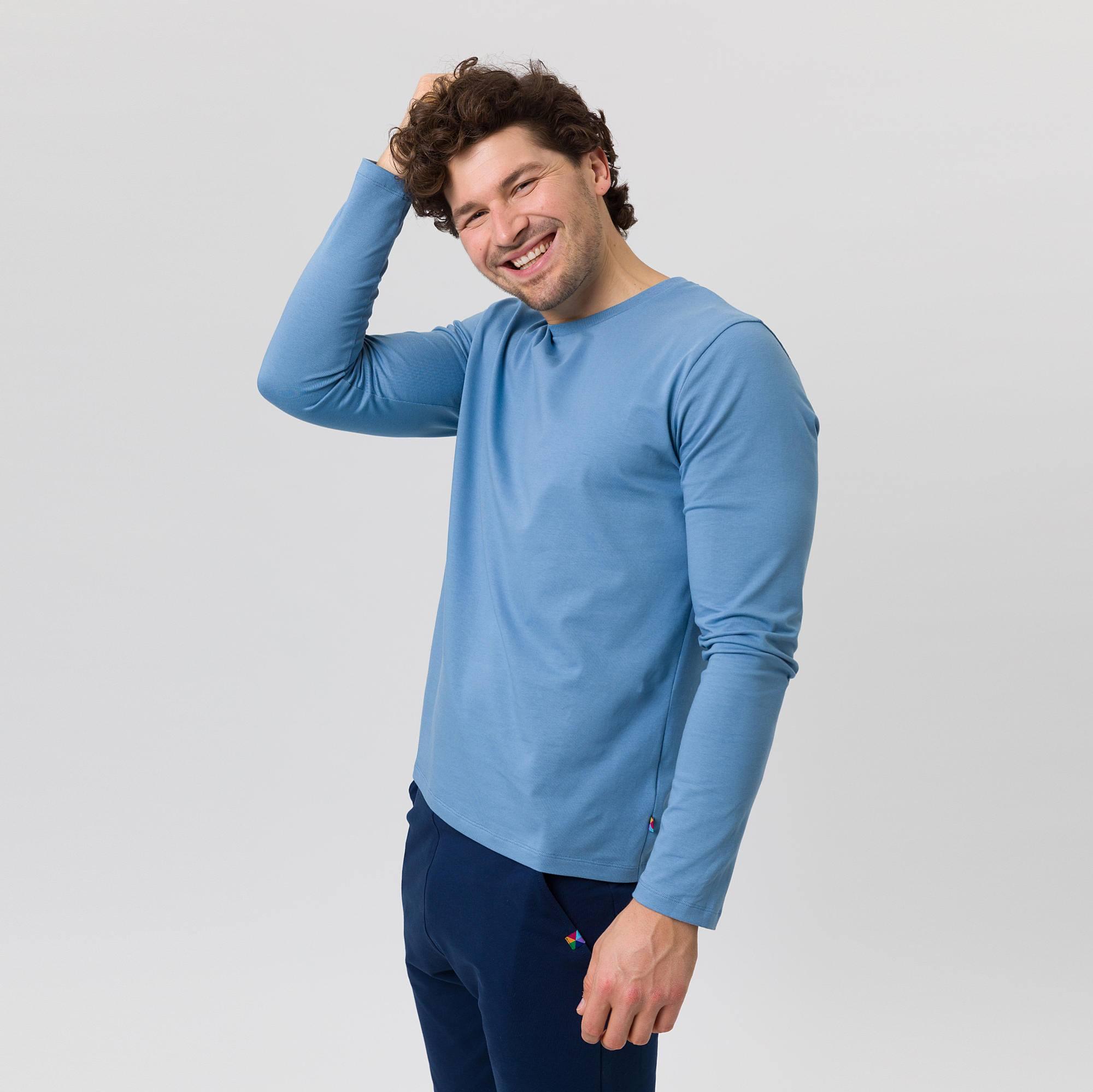 Błękitna koszulka z długim rękawem męska