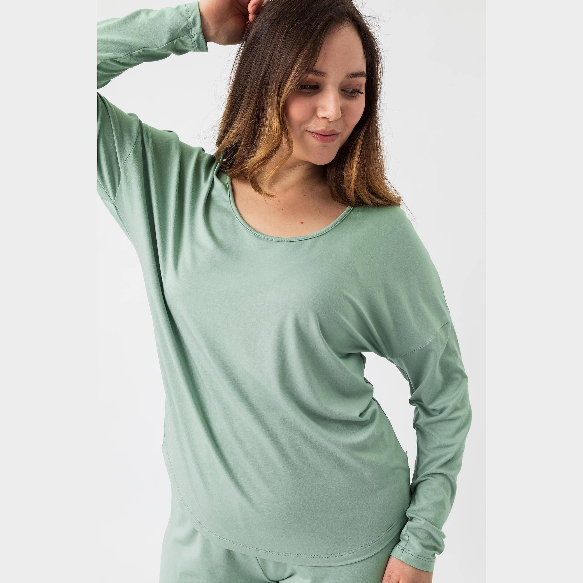 Seledynowa koszulka od piżamy damska długi rękaw