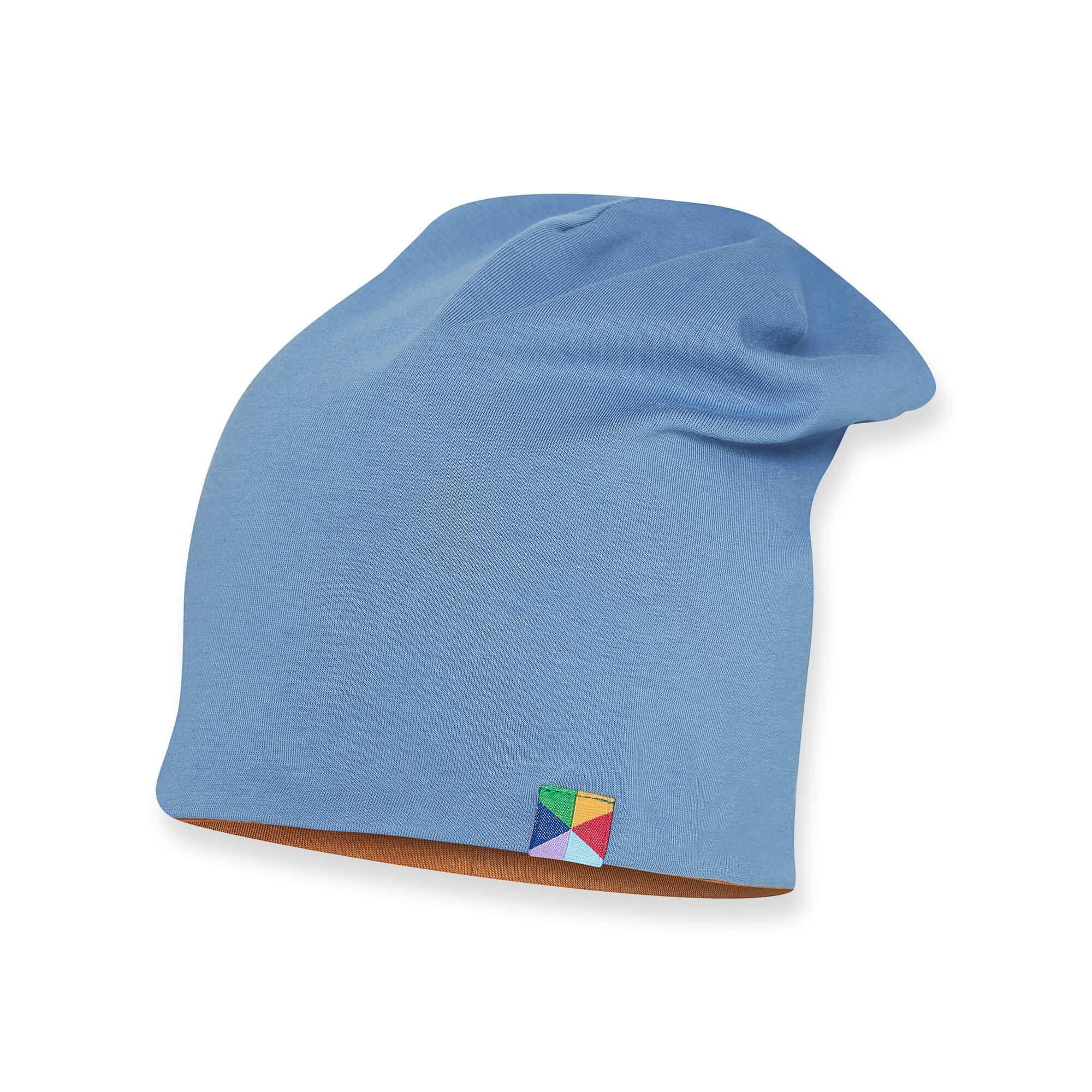 Błękitno-karmelowa czapka dwustronna