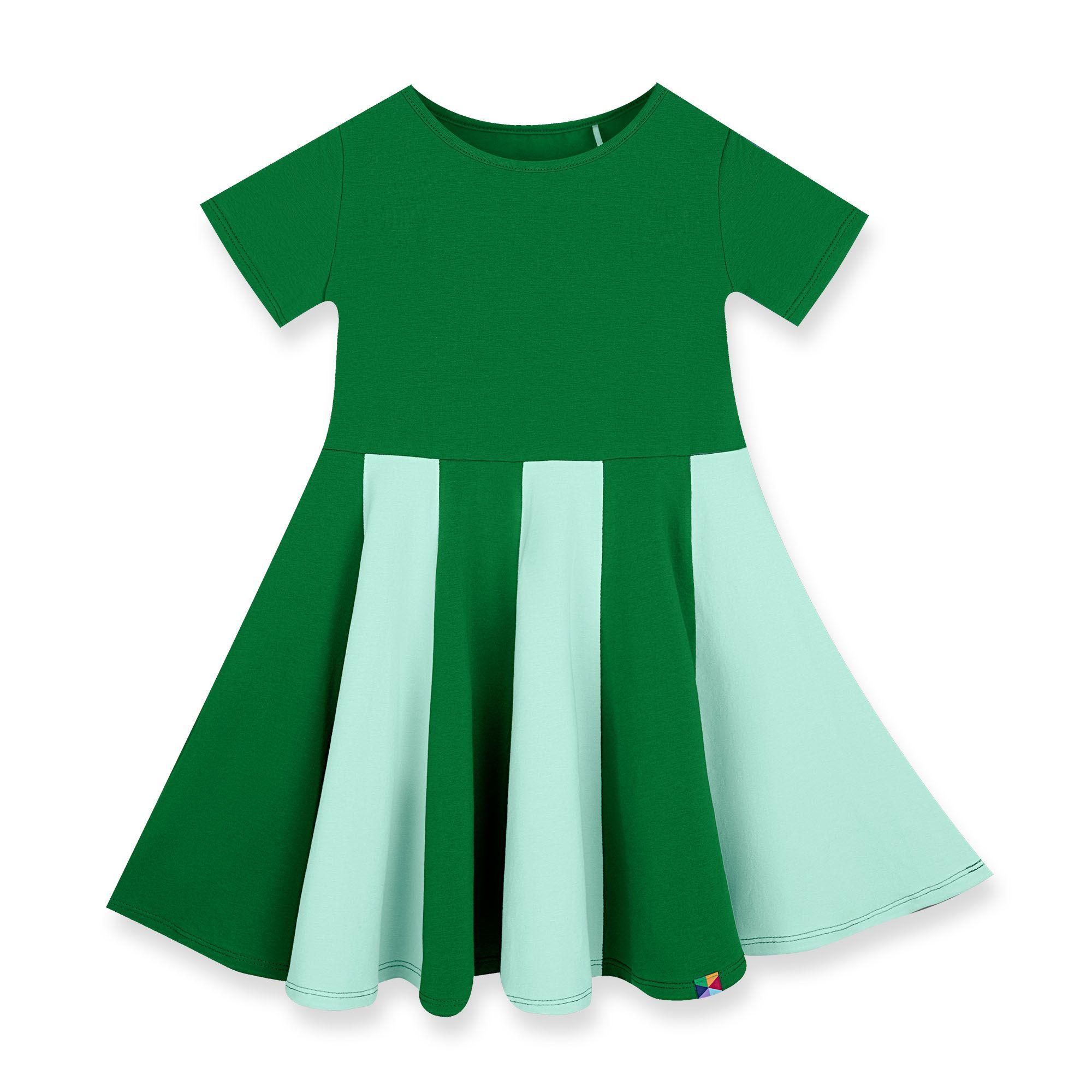 Zielono-miętowa sukienka z kolorową falbaną