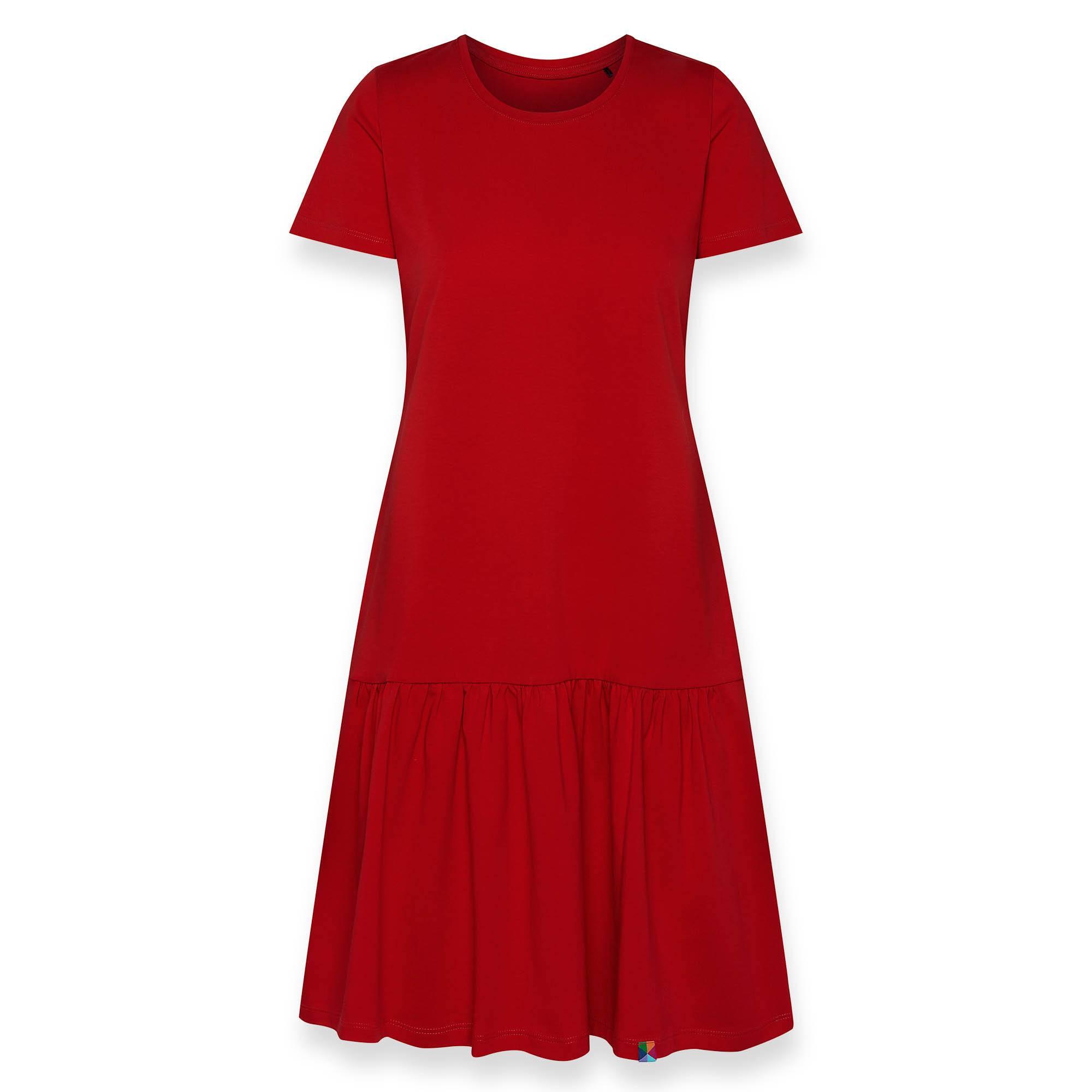 Czerwona sukienka z falbanką damska