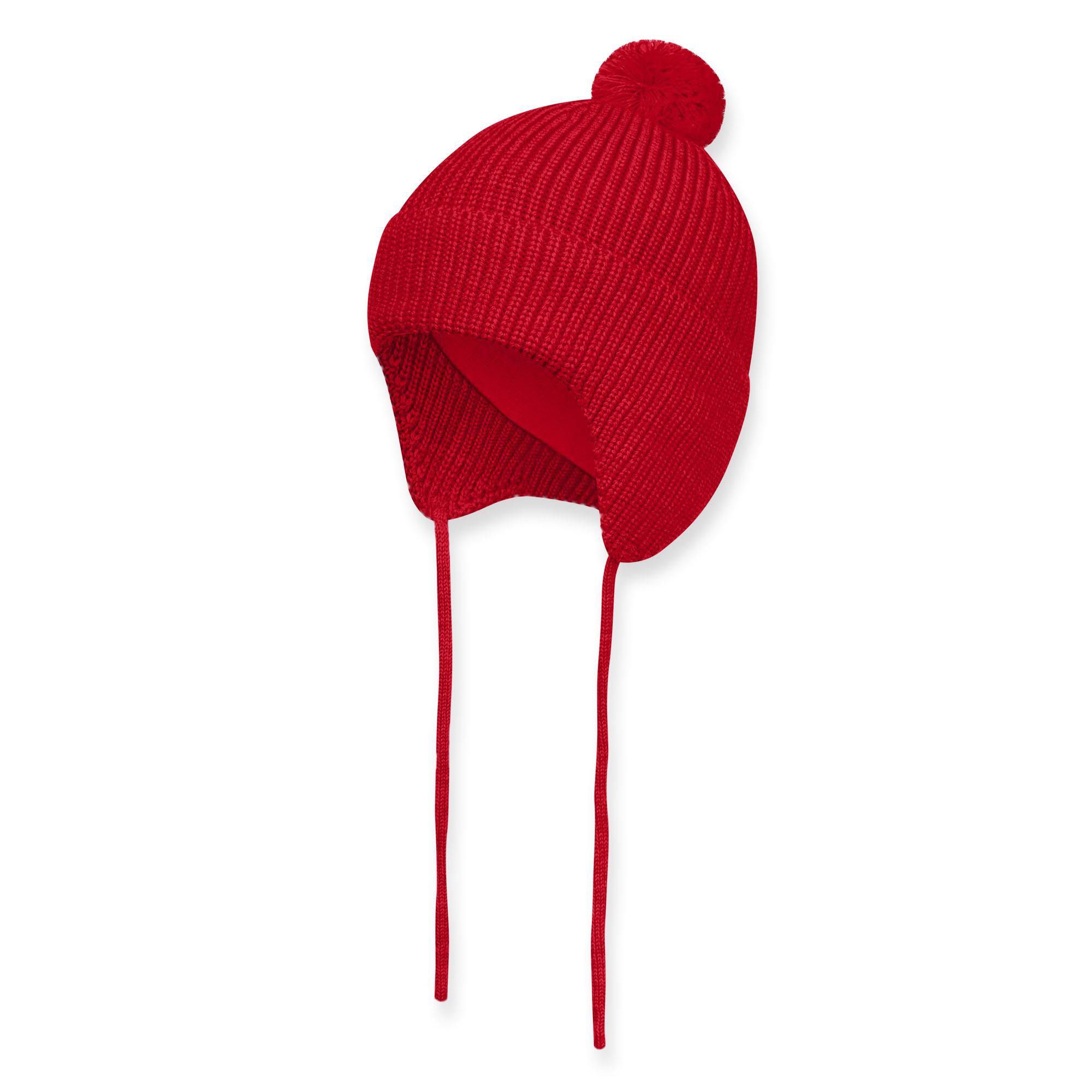 Czerwona czapka z Wełny Merino o grubym splocie niemowlęca