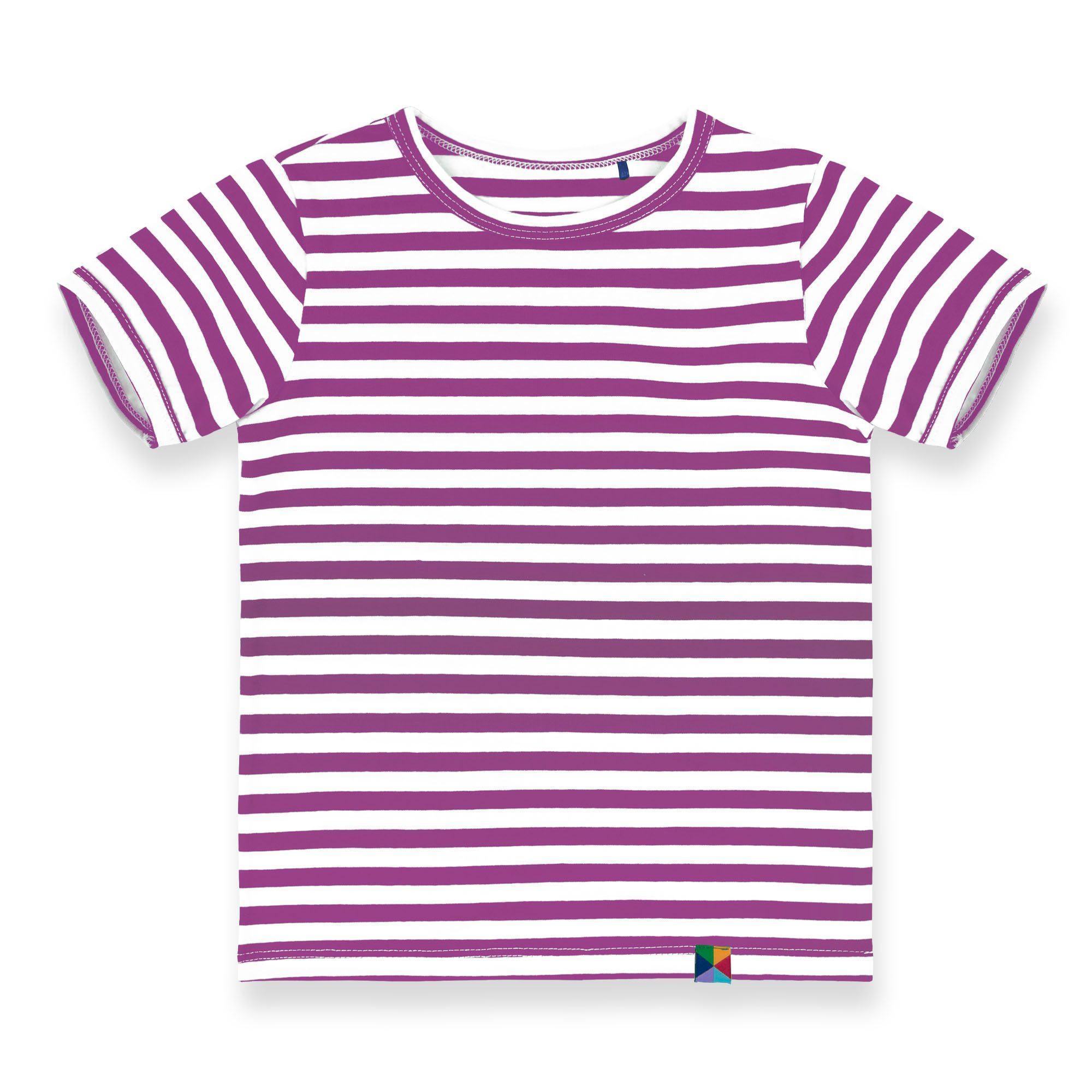 Fioletowa koszulka z krótkim rękawem w paski