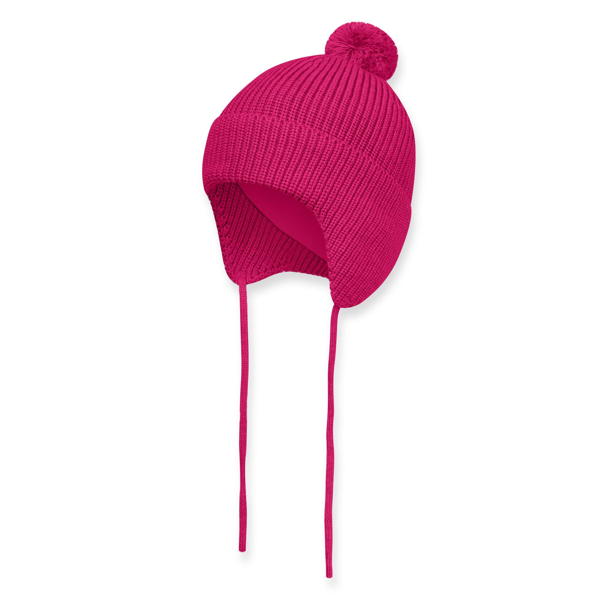 Różowa czapka z Wełny Merino o grubym splocie niemowlęca