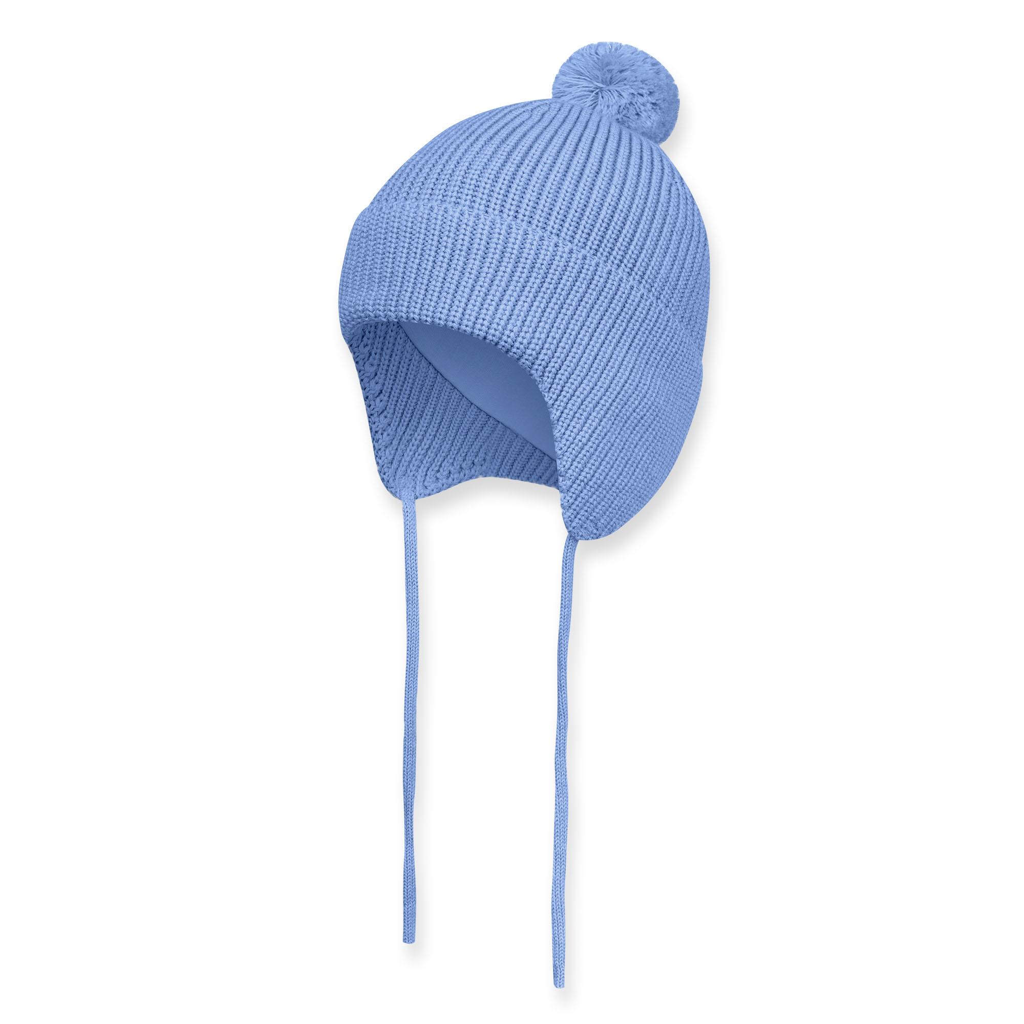 Błękitna czapka z Wełny Merino o grubym splocie niemowlęca