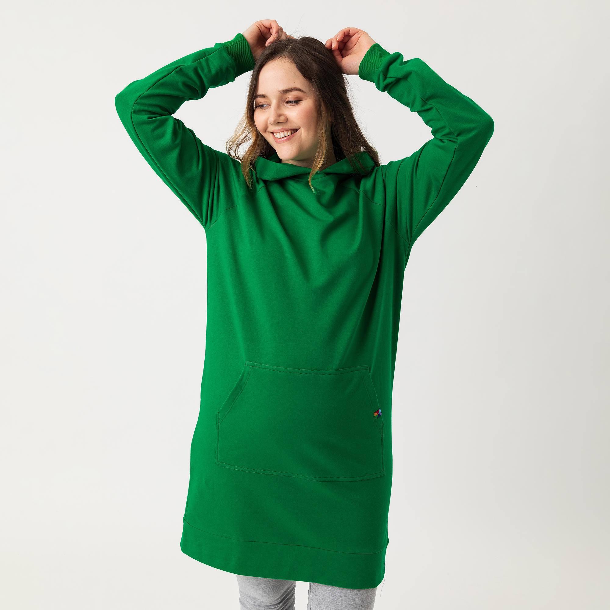 Zielona bluza długa z kapturem damska