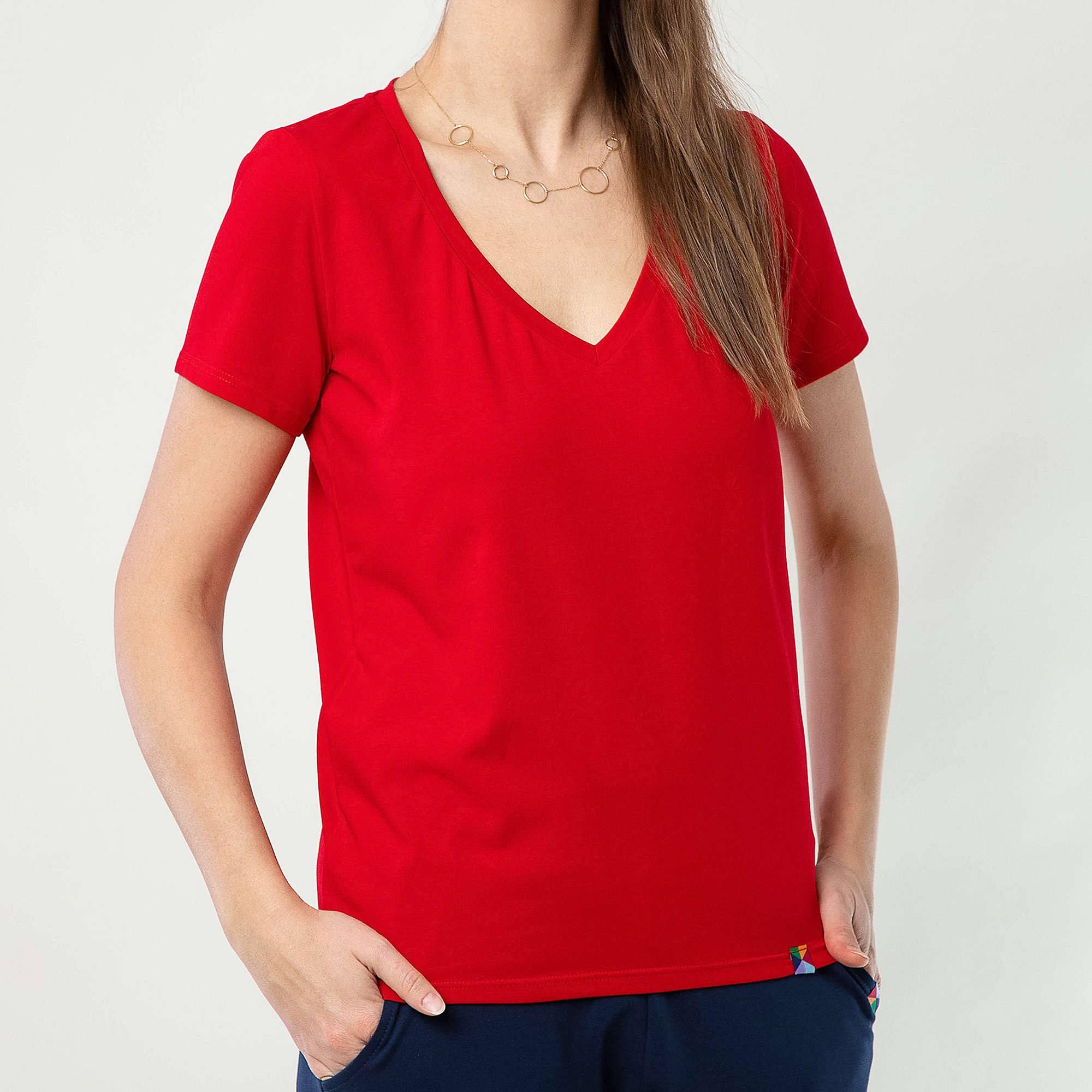 Czerwony T-shirt damski