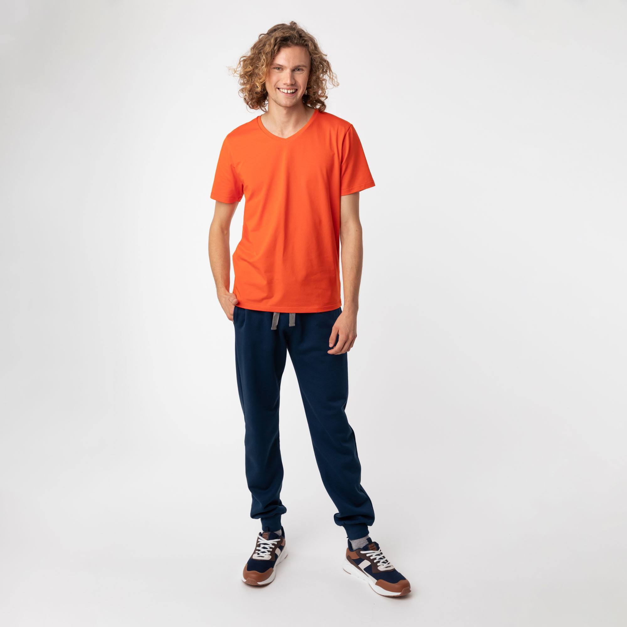 Pomarańczowy t-shirt w serek męski