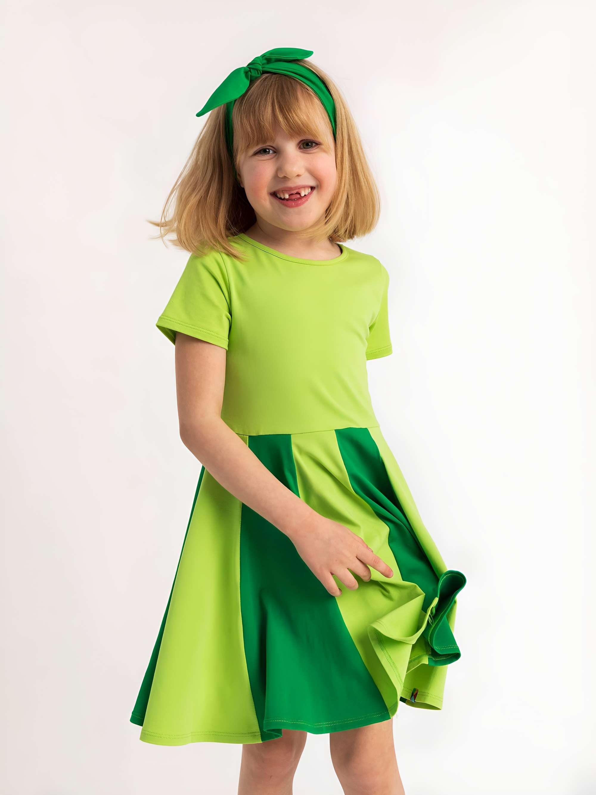 Lime - green short sleeve dress with colorful ruffle