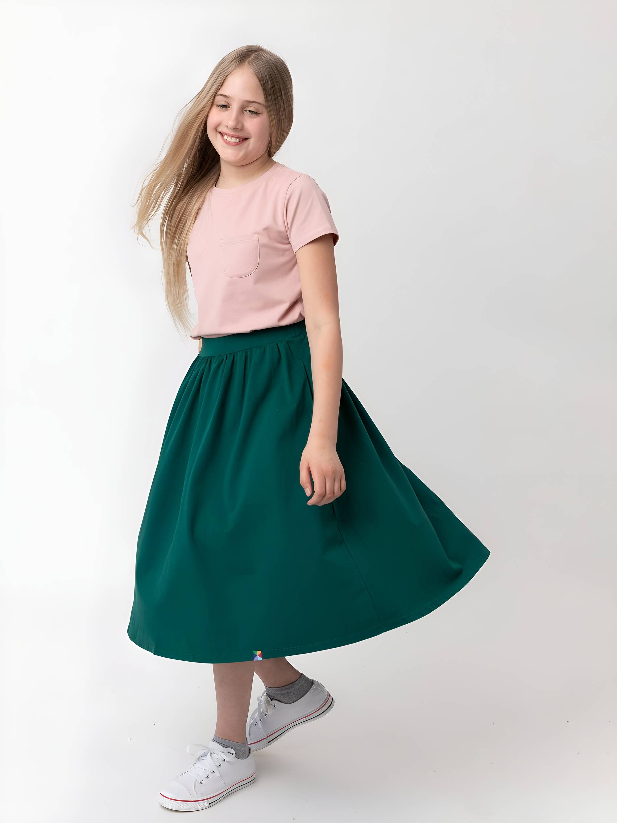 Butelkowozielona spódnica midi z kieszeniami Junior