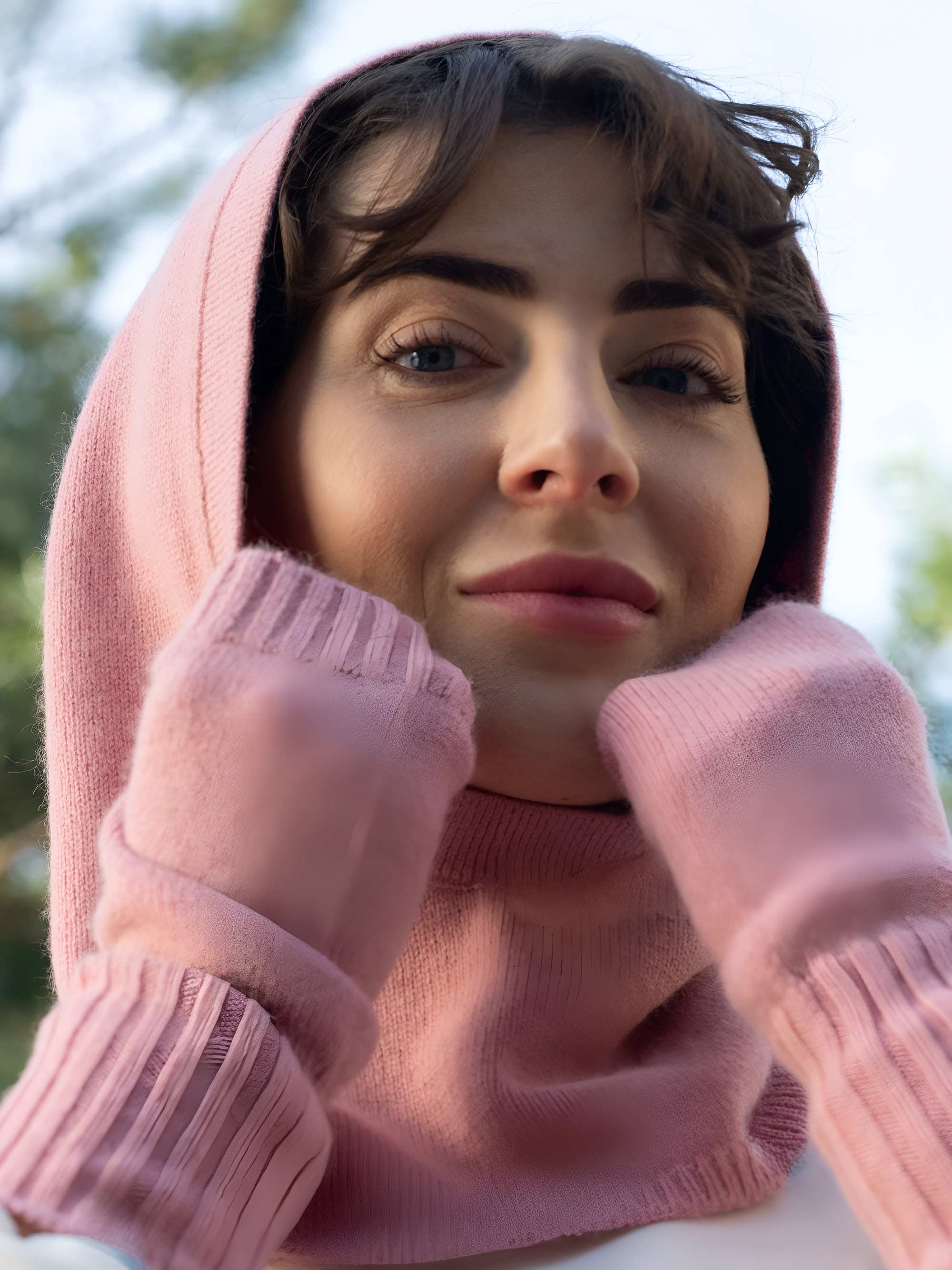 Dusty pink cashmere wool balaclava with cashmere