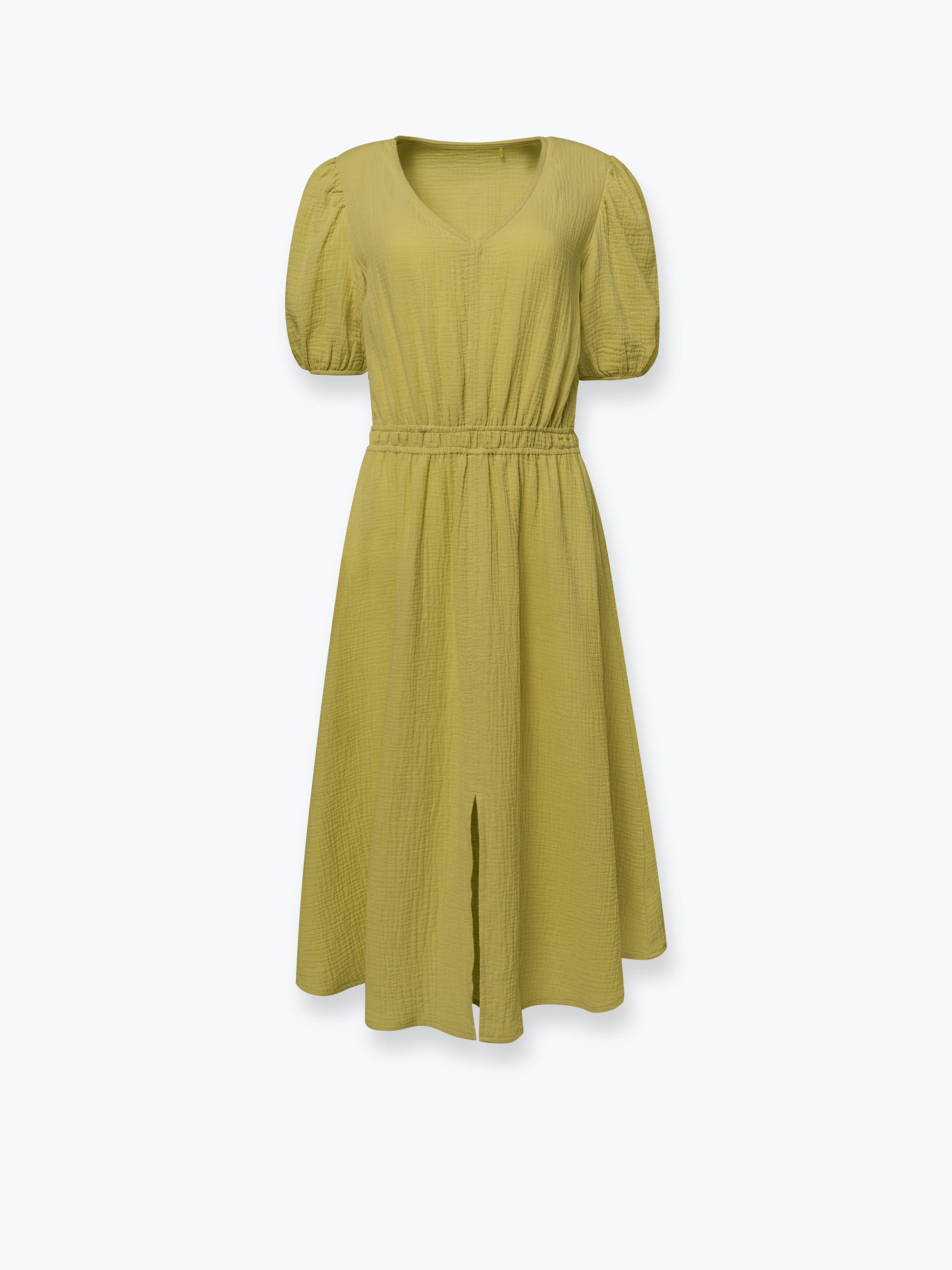 Pistachio muslin dress with puff sleeves Women