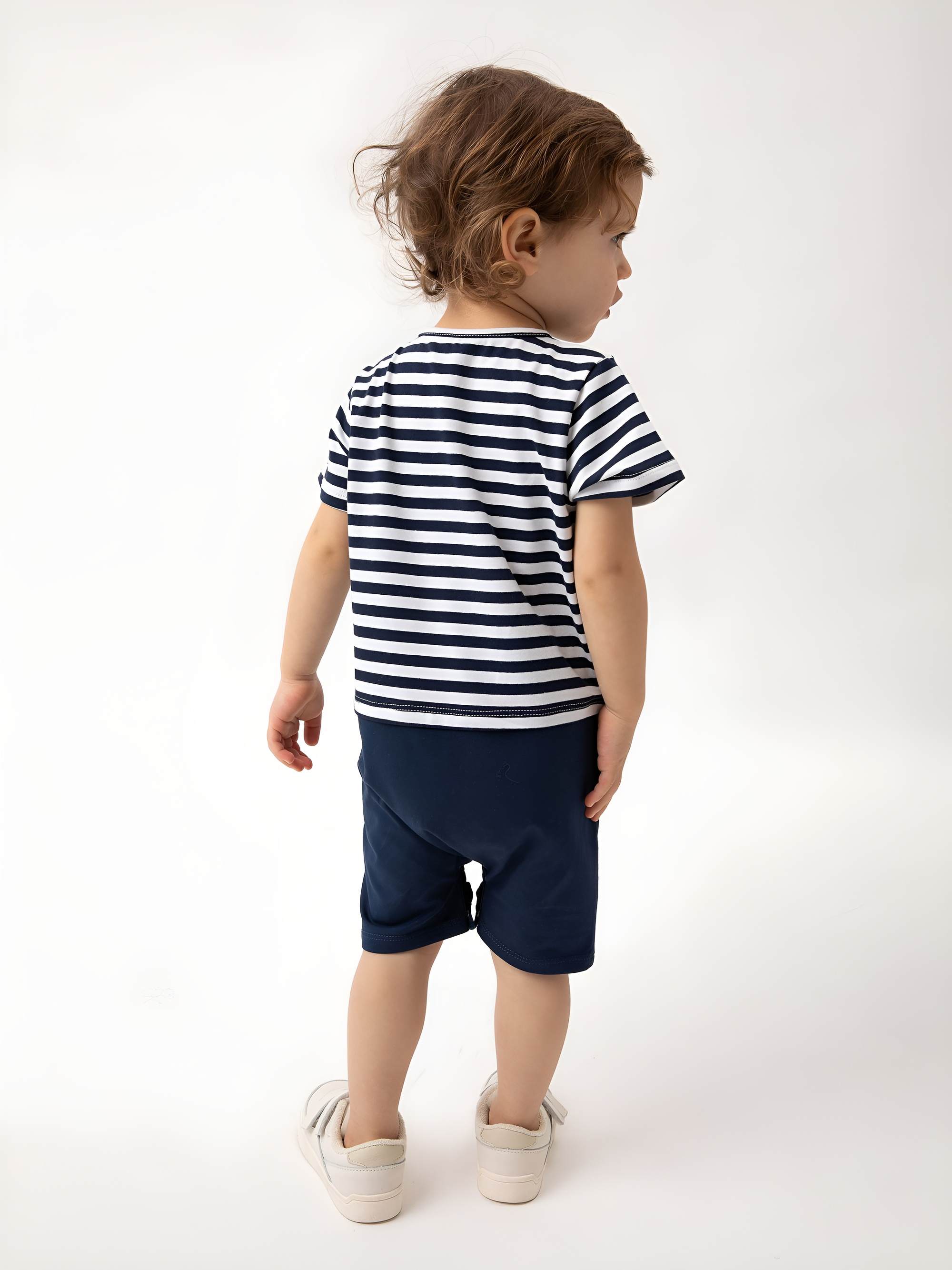 Navy blue stripes striped short sleeve romper Baby
