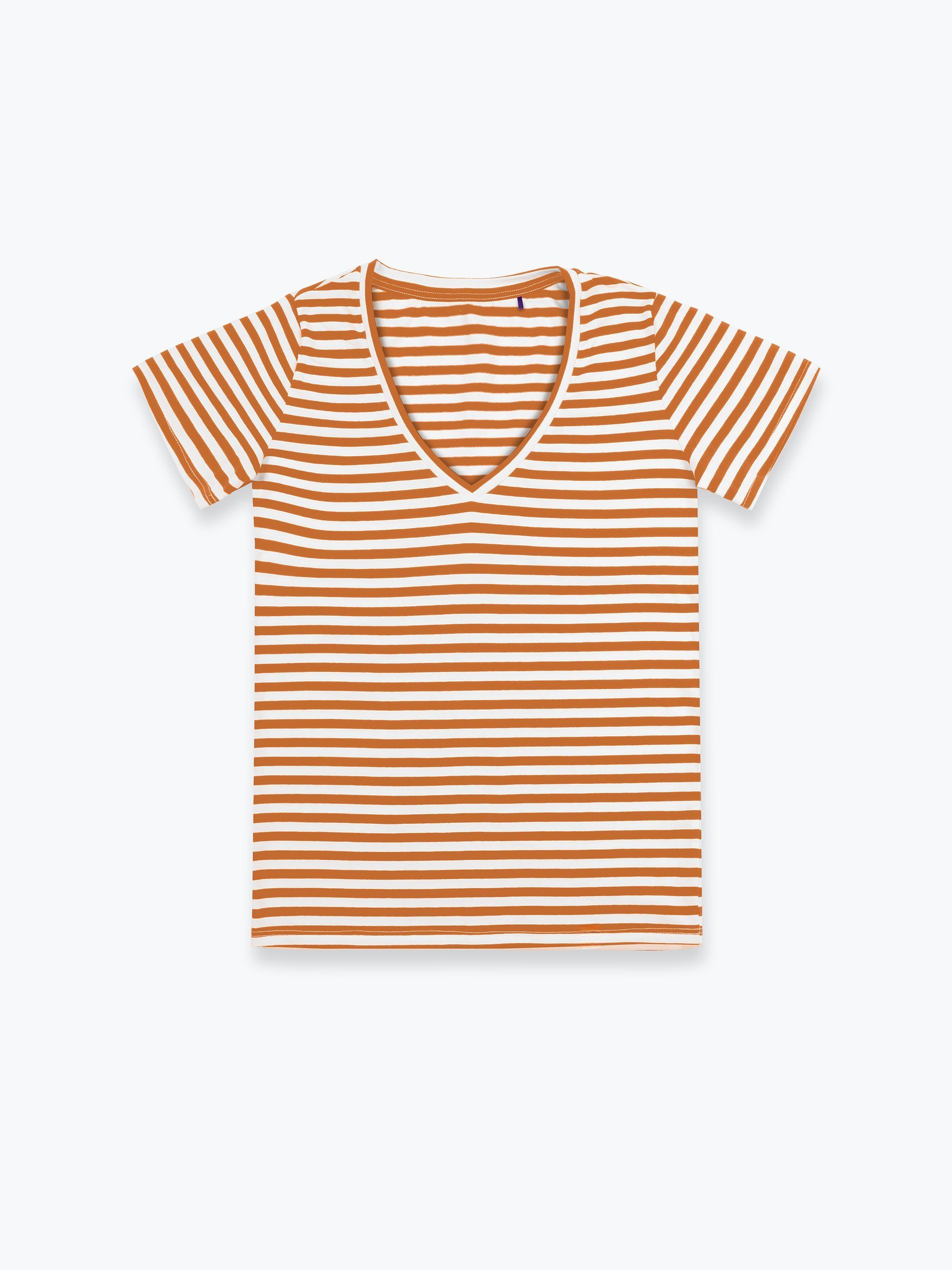 Musztardowy T-shirt damski w paski