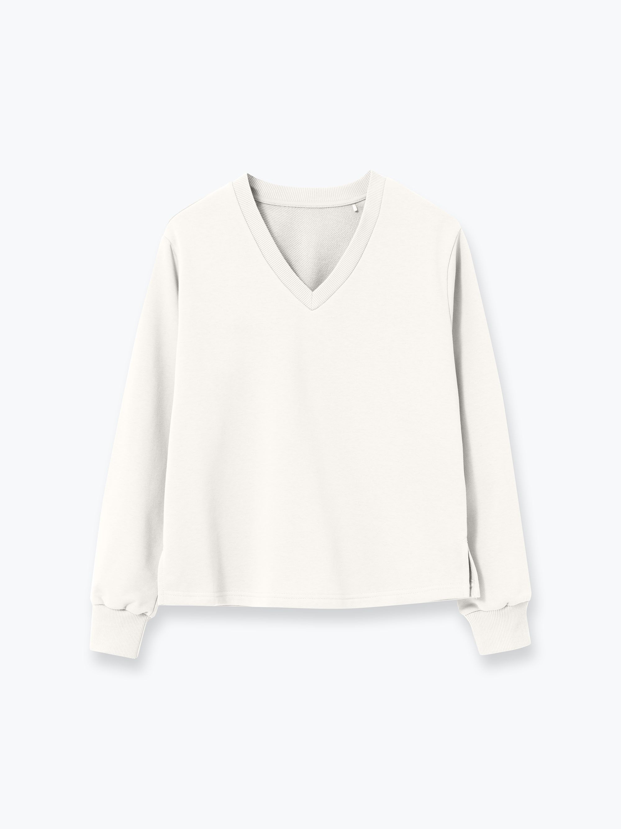 Cream white V-neck Diagonal Sweatshirt