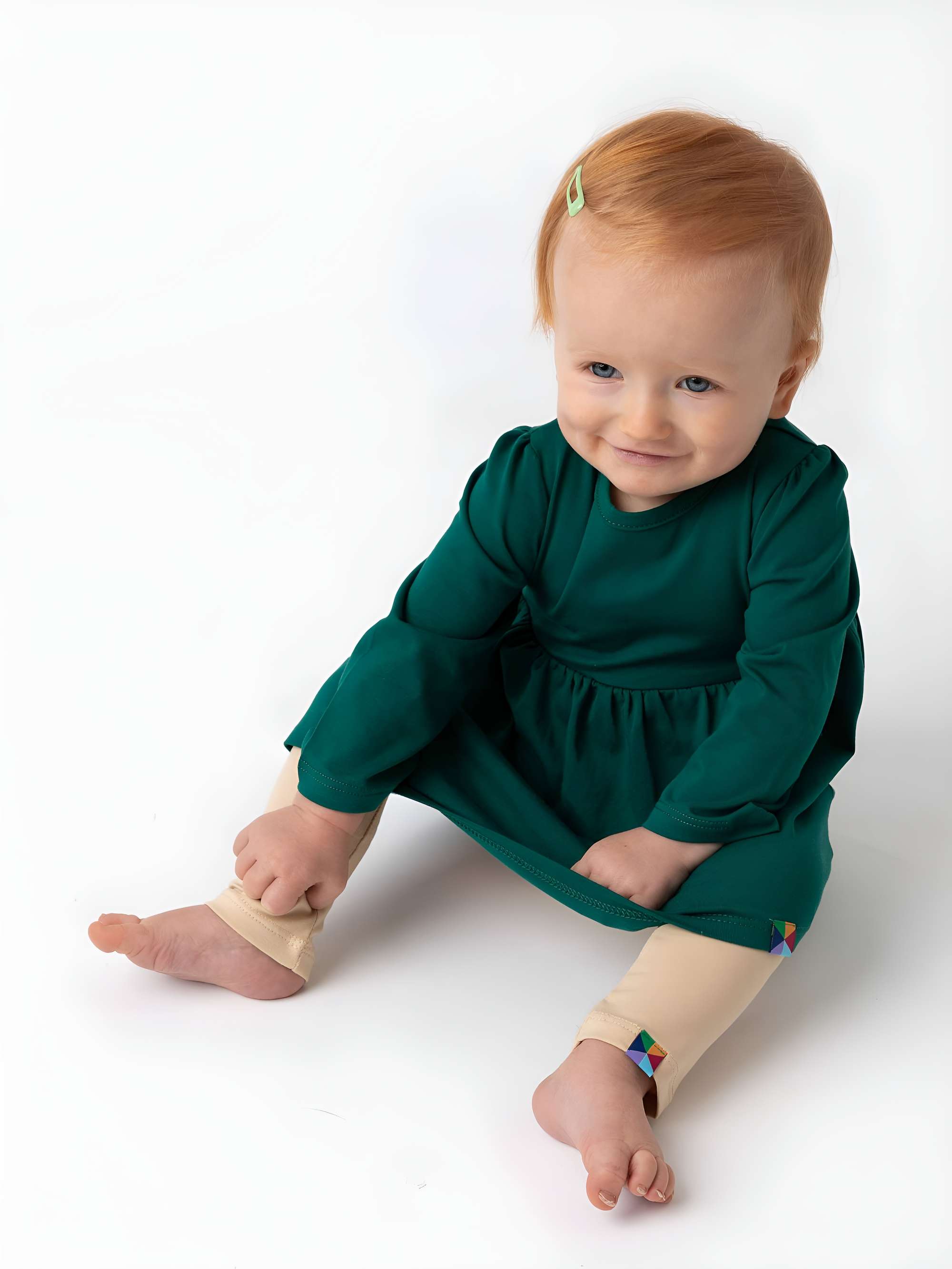 Bottle-green long sleeve bodysuit dress