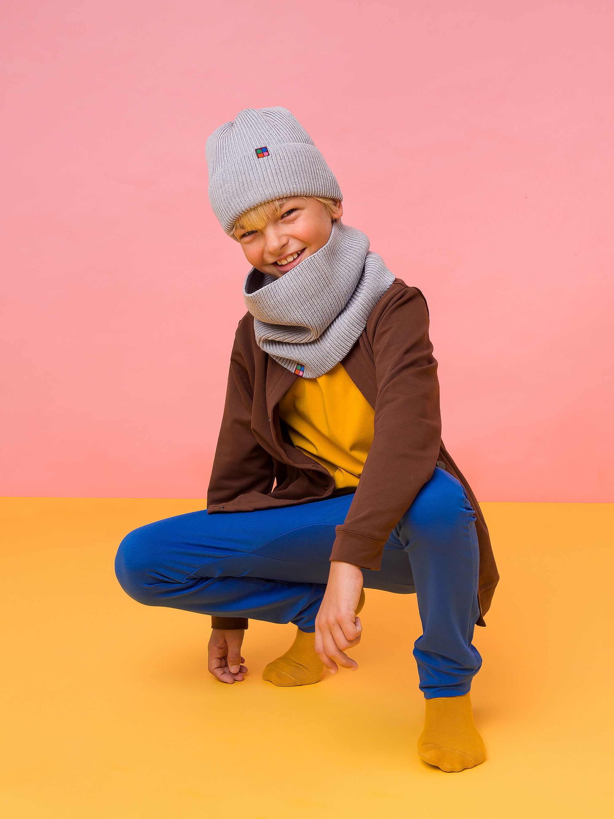 Grey melange merino wool hat kids