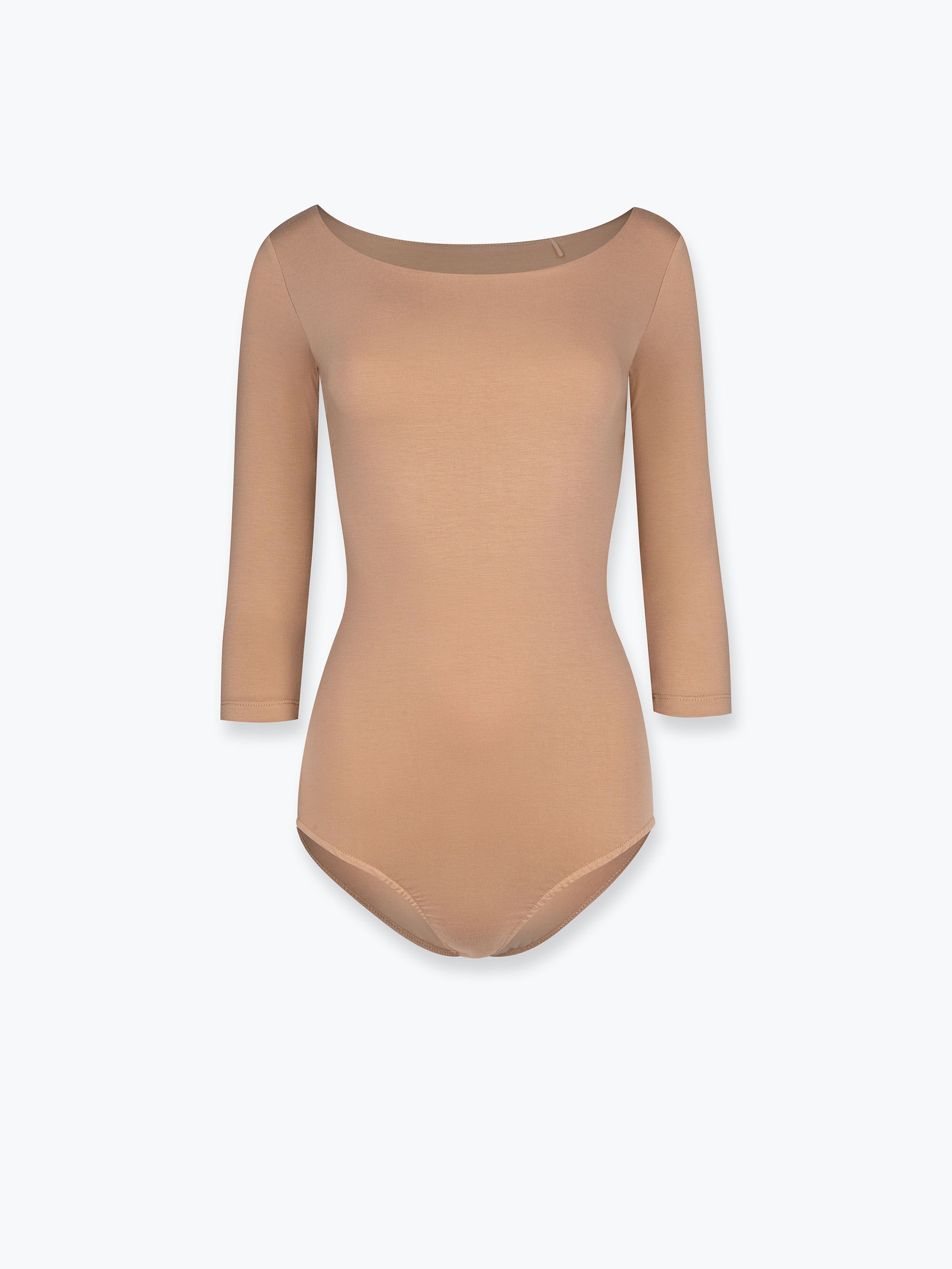 Orzechowe body z rękawem 3/4 damskie