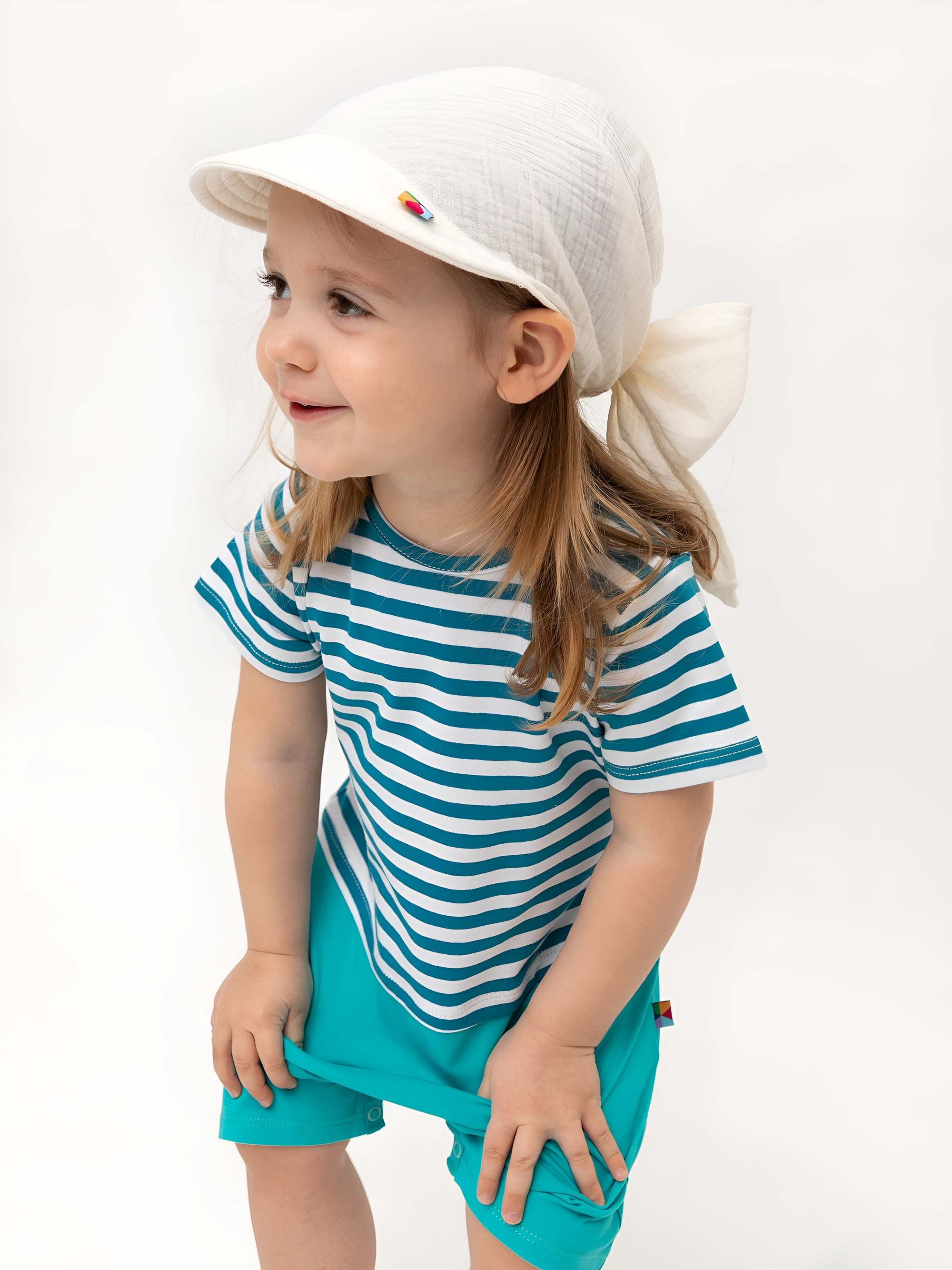 Turquoise stripes striped short sleeve romper Baby