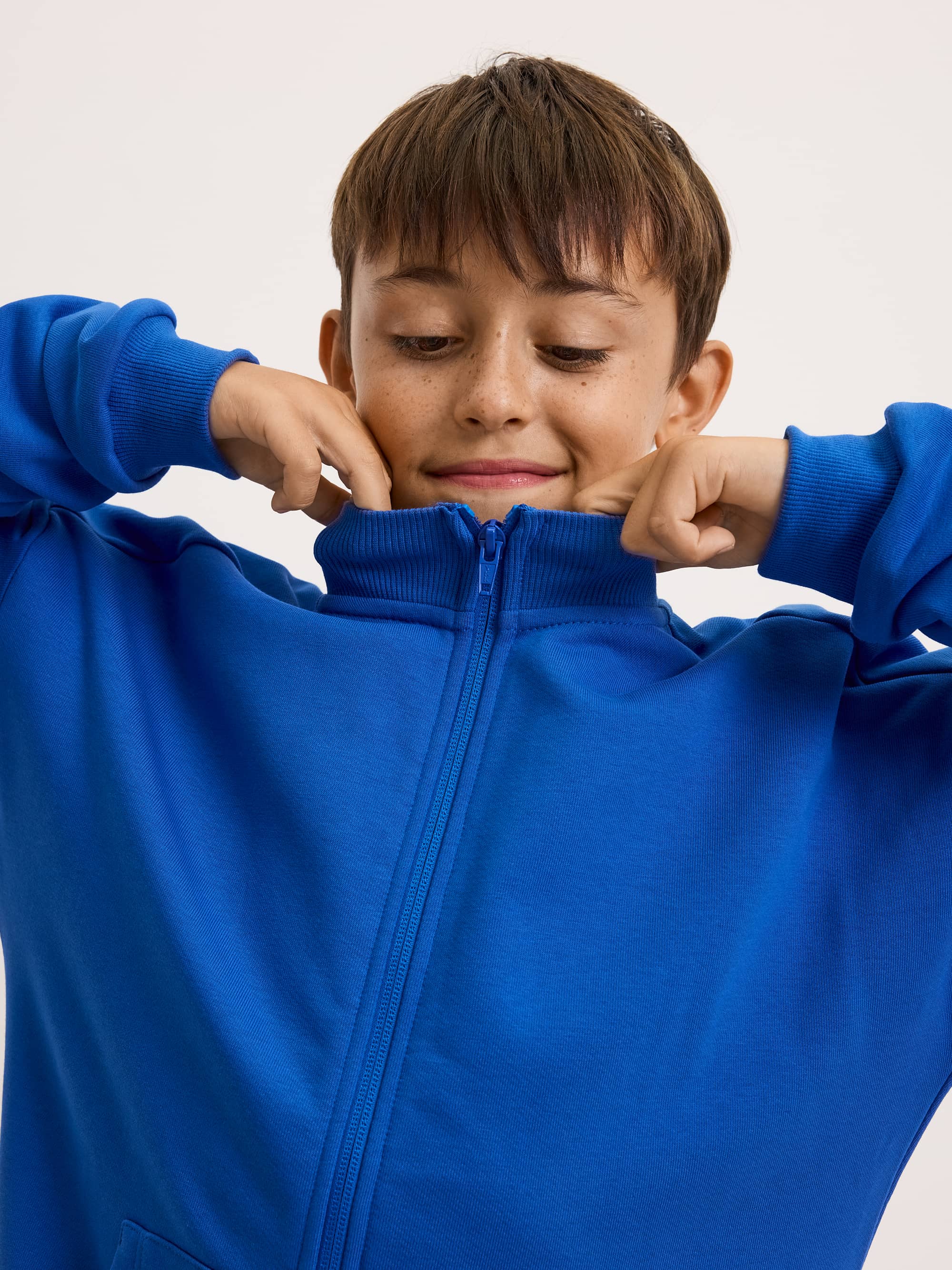 Blue Zip-up Sweatshirt with Stand Collar Junior