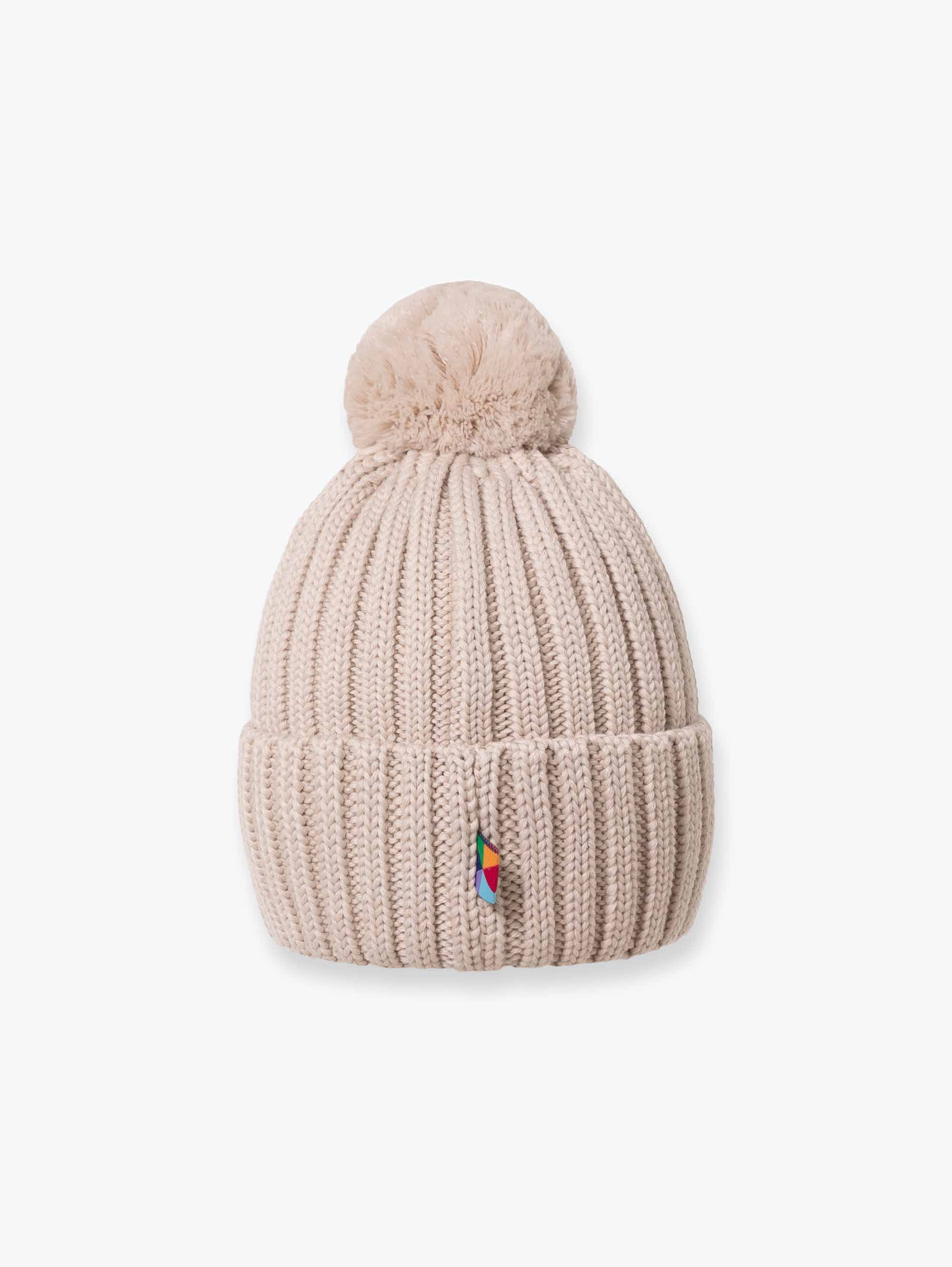 Jasnobeżowa czapka merino z pomponem