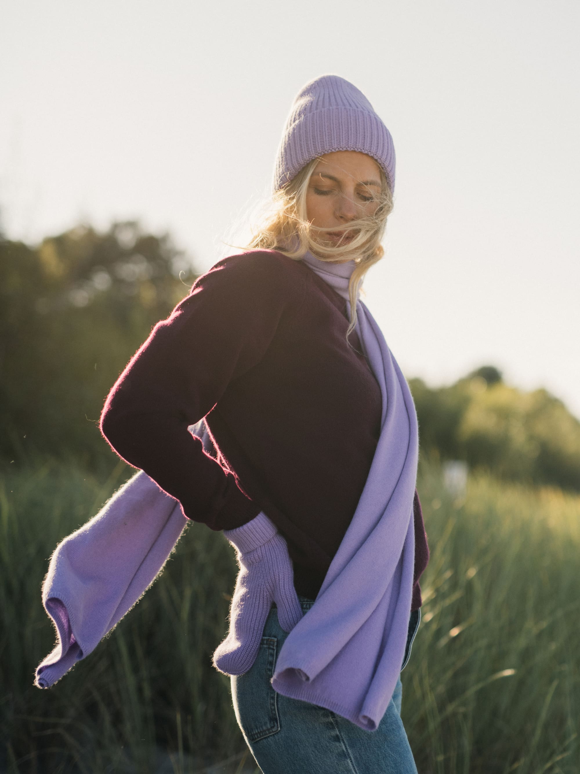 Light purple Wool scraf with cashmere