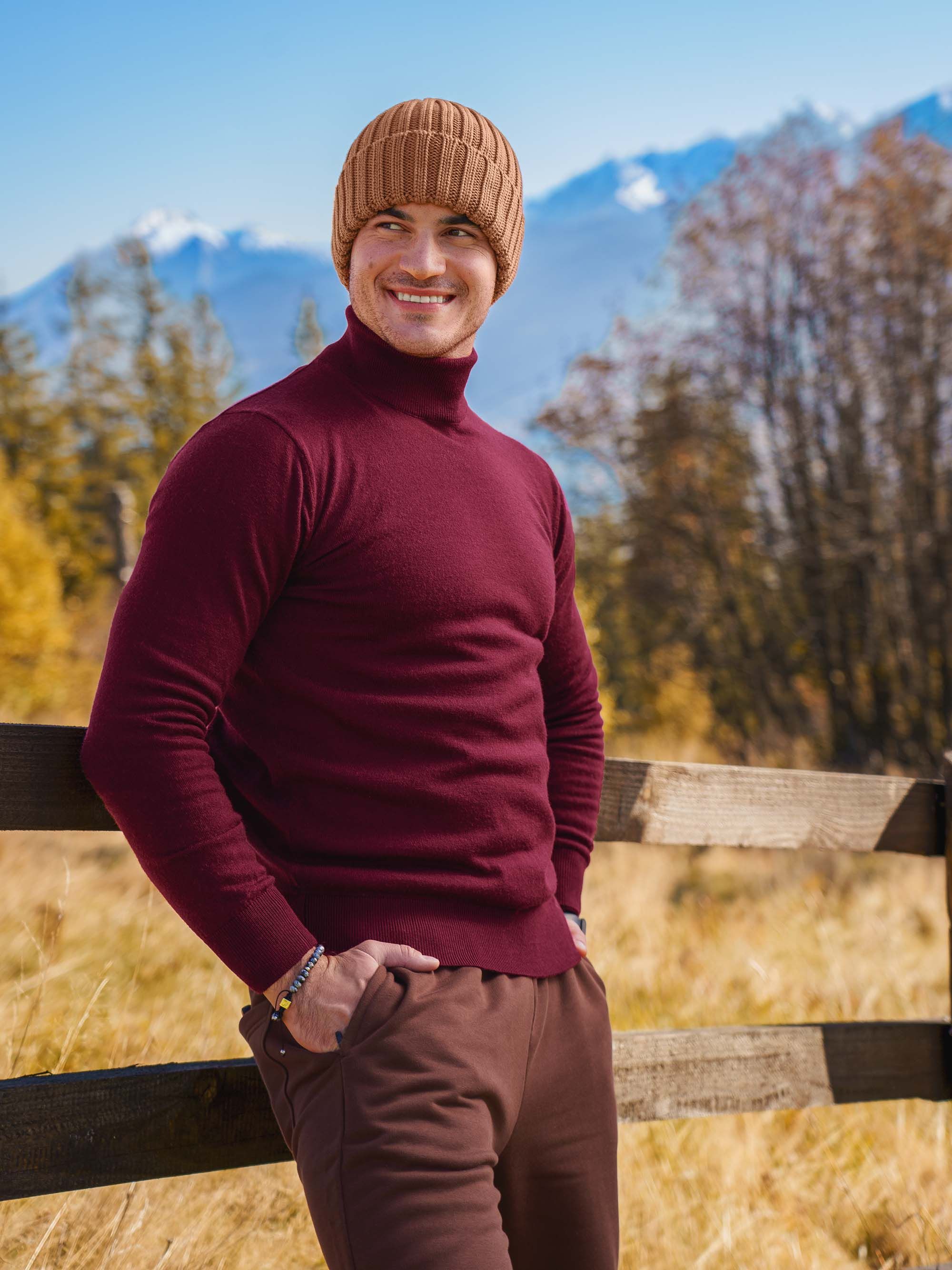 Bordowy golf z wełny merino męski