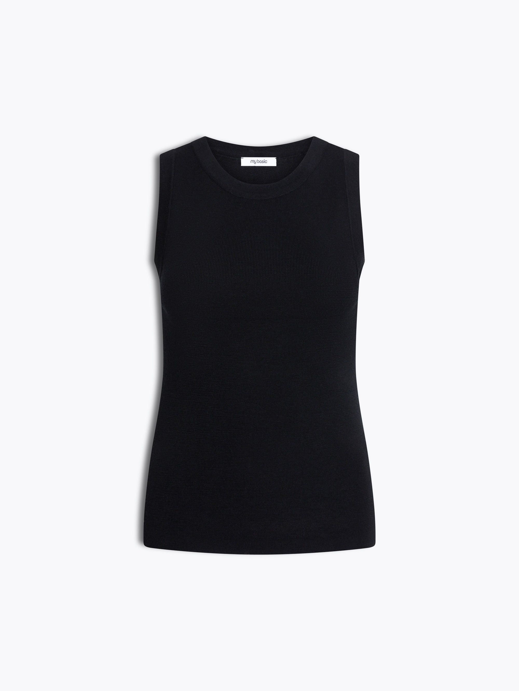 Black Sleeveless Merino Wool Top Women