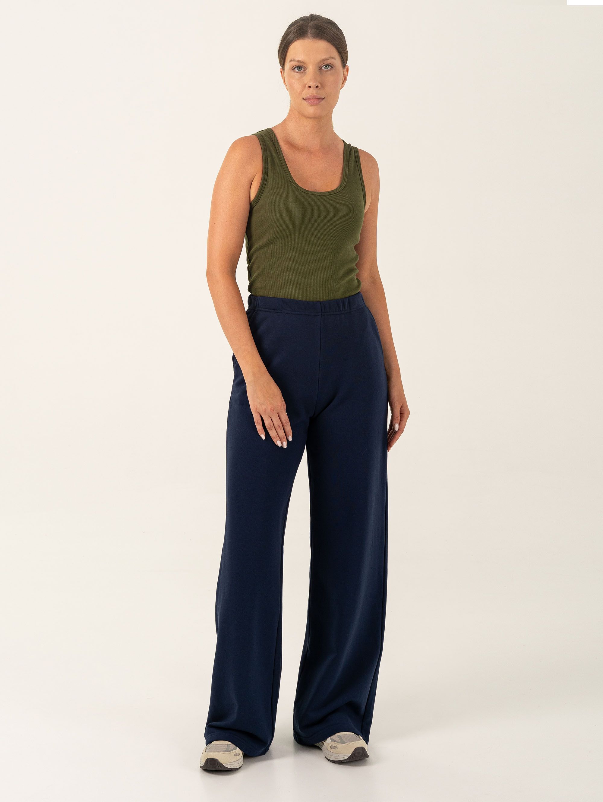 Navy blue Wide Fit Diagonal Pants Women LONG