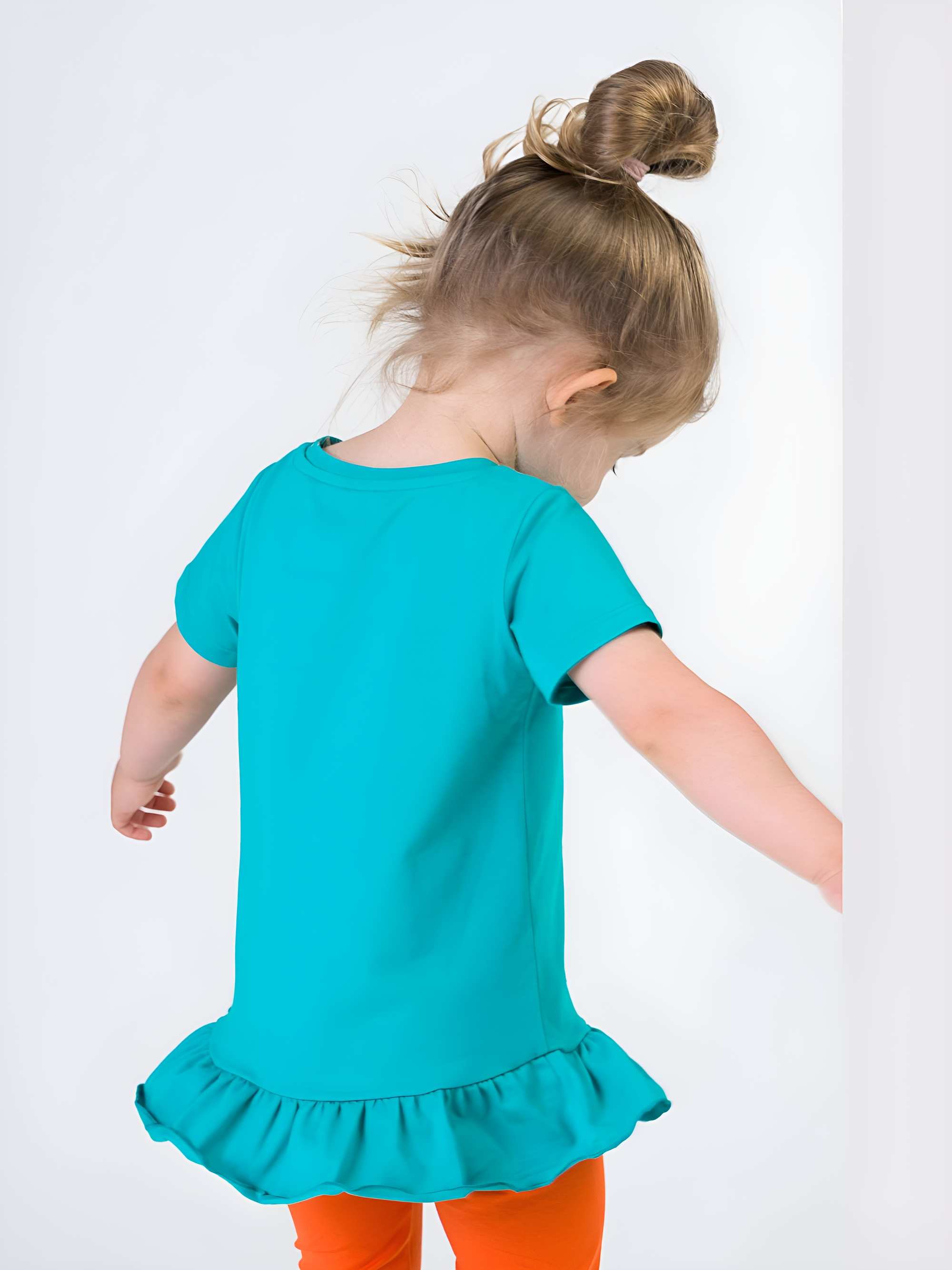 Turquoise ruffle short sleeve blouse