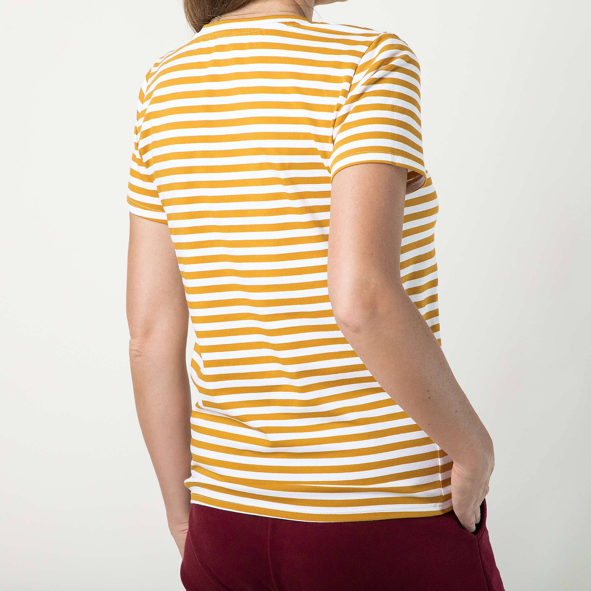 Musztardowy T-shirt damski w paski