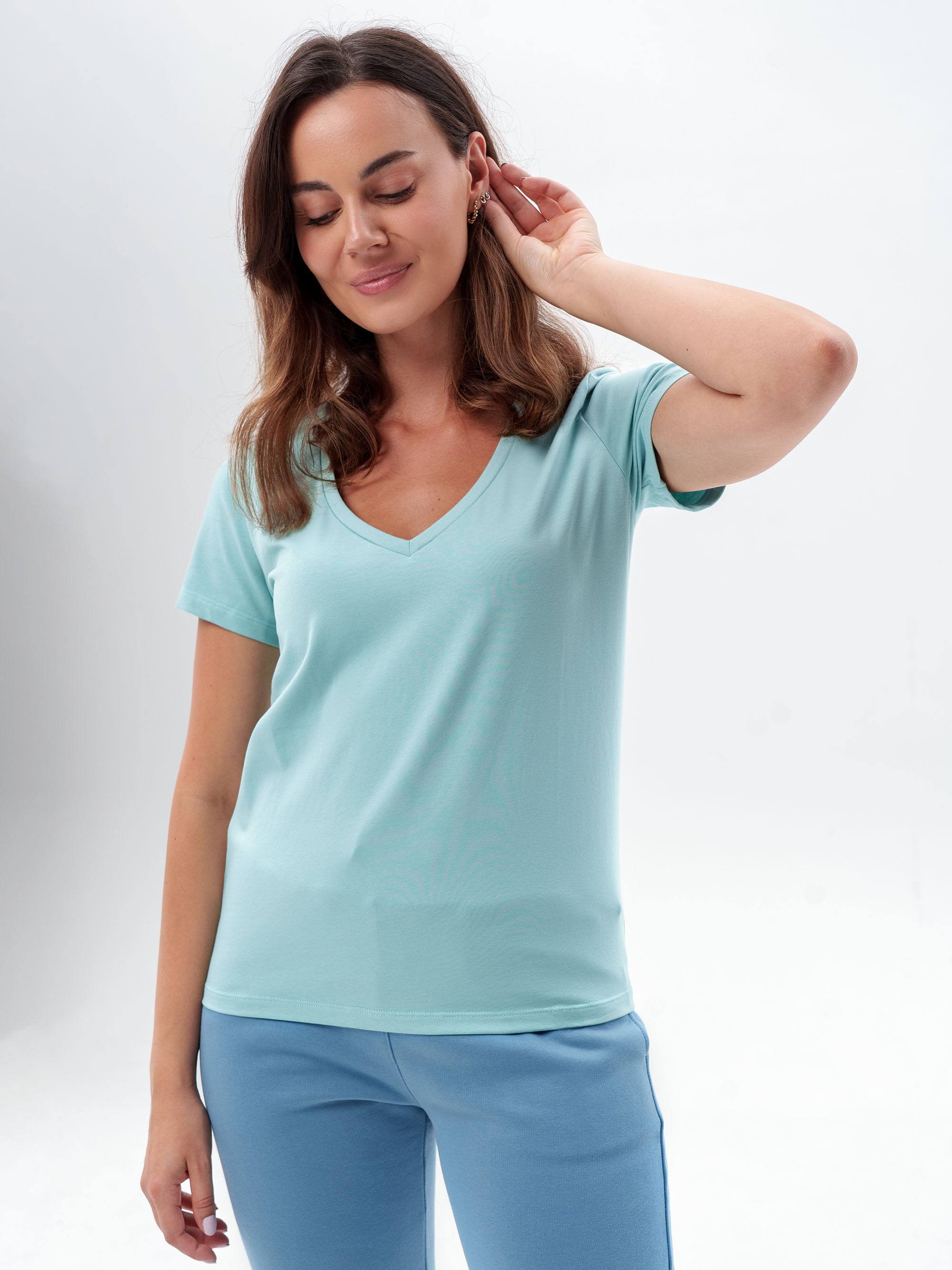 Jasnoturkusowy T-shirt damski